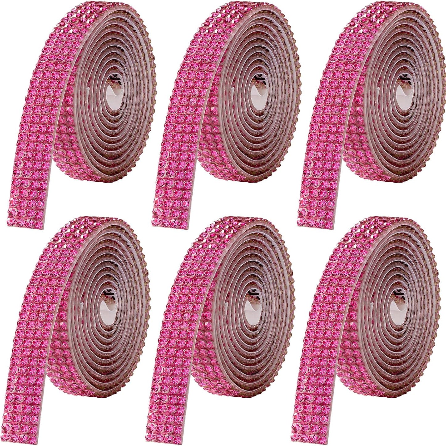 Rhinestone Ribbon Self Adhesive, 6-Yard Bedazzling Strips, 6-Rolls Rhinestone Strips for DIY Craft, Rhinestones for Crafting, Home Decor and Special Events, Rose Red