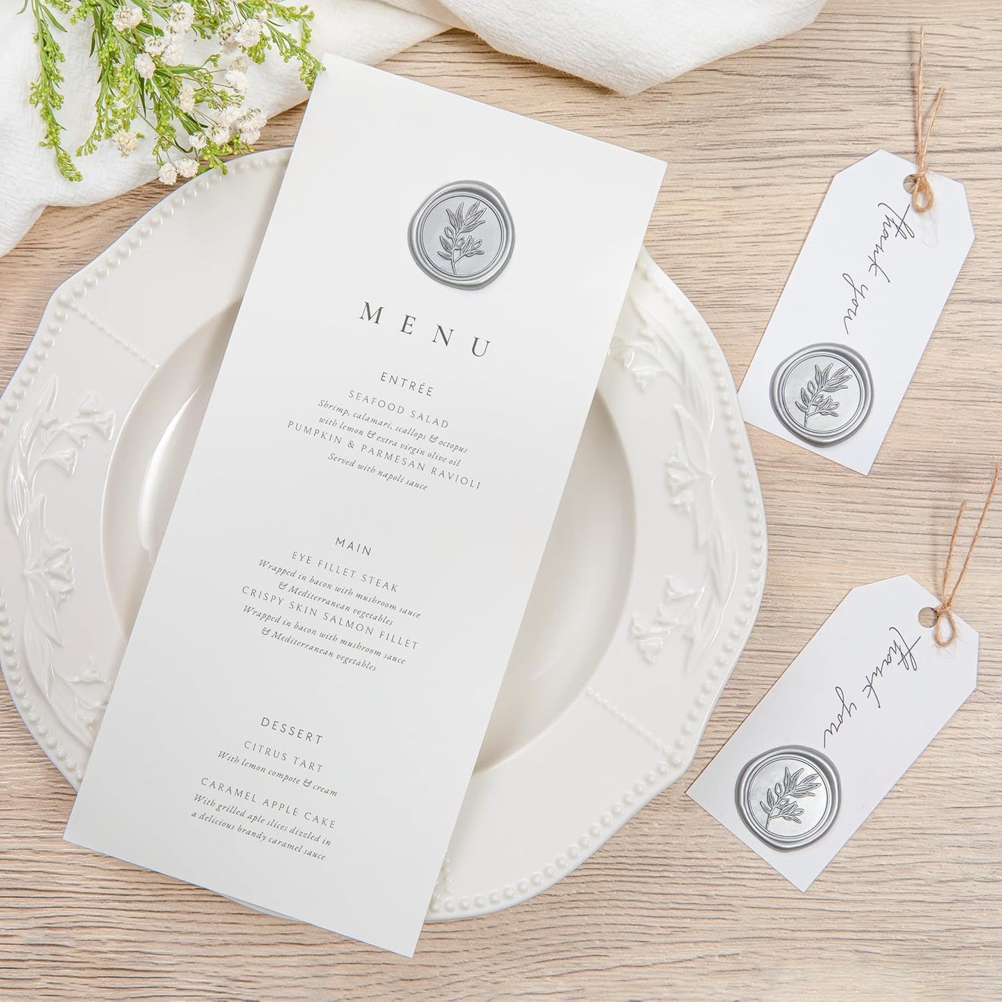PONATIA Silver Wax Seal Stickers -50pcs Eucalyptus Self- Adhesive Wedding Seal Stickers, Perfect for Invitation Cards, Envelopes, Christmas Cards, Gift Wrapping, Party Decor