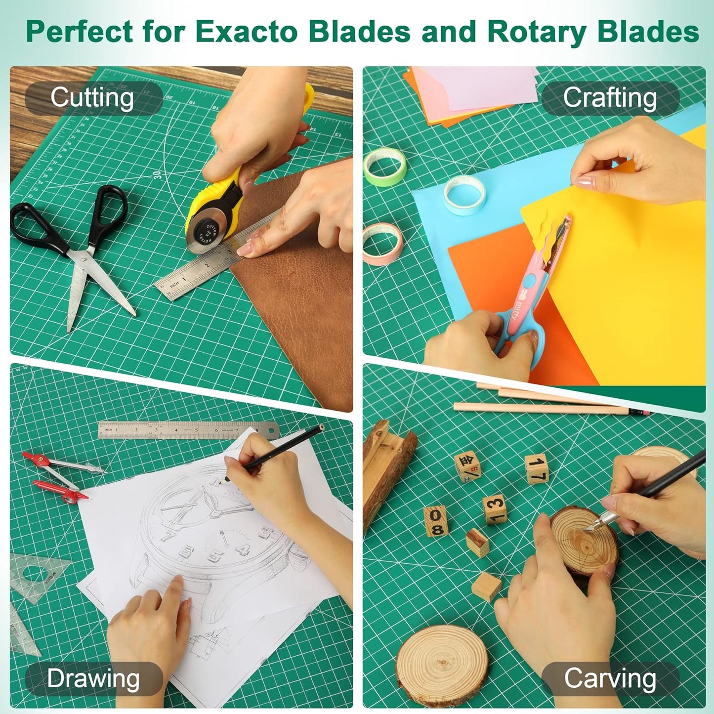 Density-upgraded 9"x12" Self Healing Cutting Mat, Idemeet Rotary Sewing Mat for Crafts, 5-Ply Blade Table Protector Cut Board for Fabric Leather Cutting Quilting Modeling Hobby Project, A4, Green