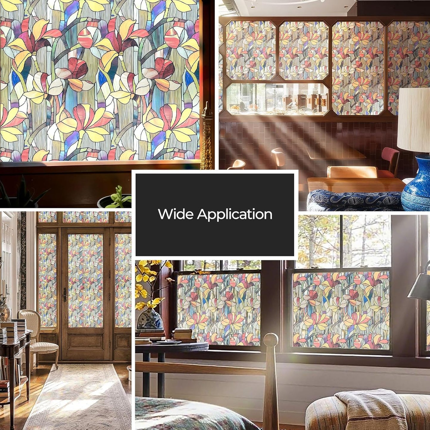 Window Privacy Film, Frosted Glass Decorative Static Cling, Removable Sun Blocking Vinyl Covering, Window Film for Home Kitchen Living Room Bathroom, Glazed Flower Shadows, 17.5" x 78.7 "