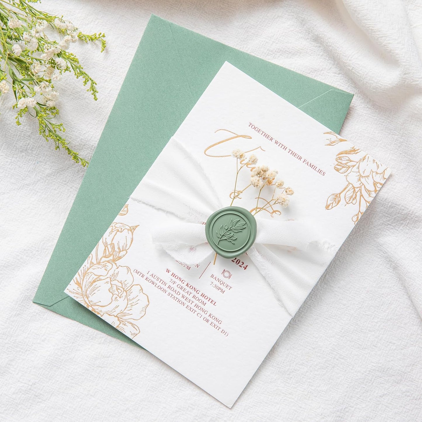 PONATIA Dark Sage Green Wax Seal Stickers - Wedding Seal Stickers, 50 Pcs Self- Adhesive Stickers, Perfect for Invitation Cards, Envelopes, Christmas Cards, Gift Wrapping, Party Menu Décor