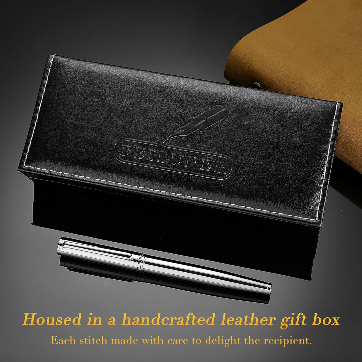 BEILUNER Luxury Silver Rollerball Pen, Stunning Bright Silver Chrome Finish,Noble and Elegant Designs,Schneider Ink Refill, Best Gift Pen for Men & Women, Professional, Executive Office, Fancy Pens