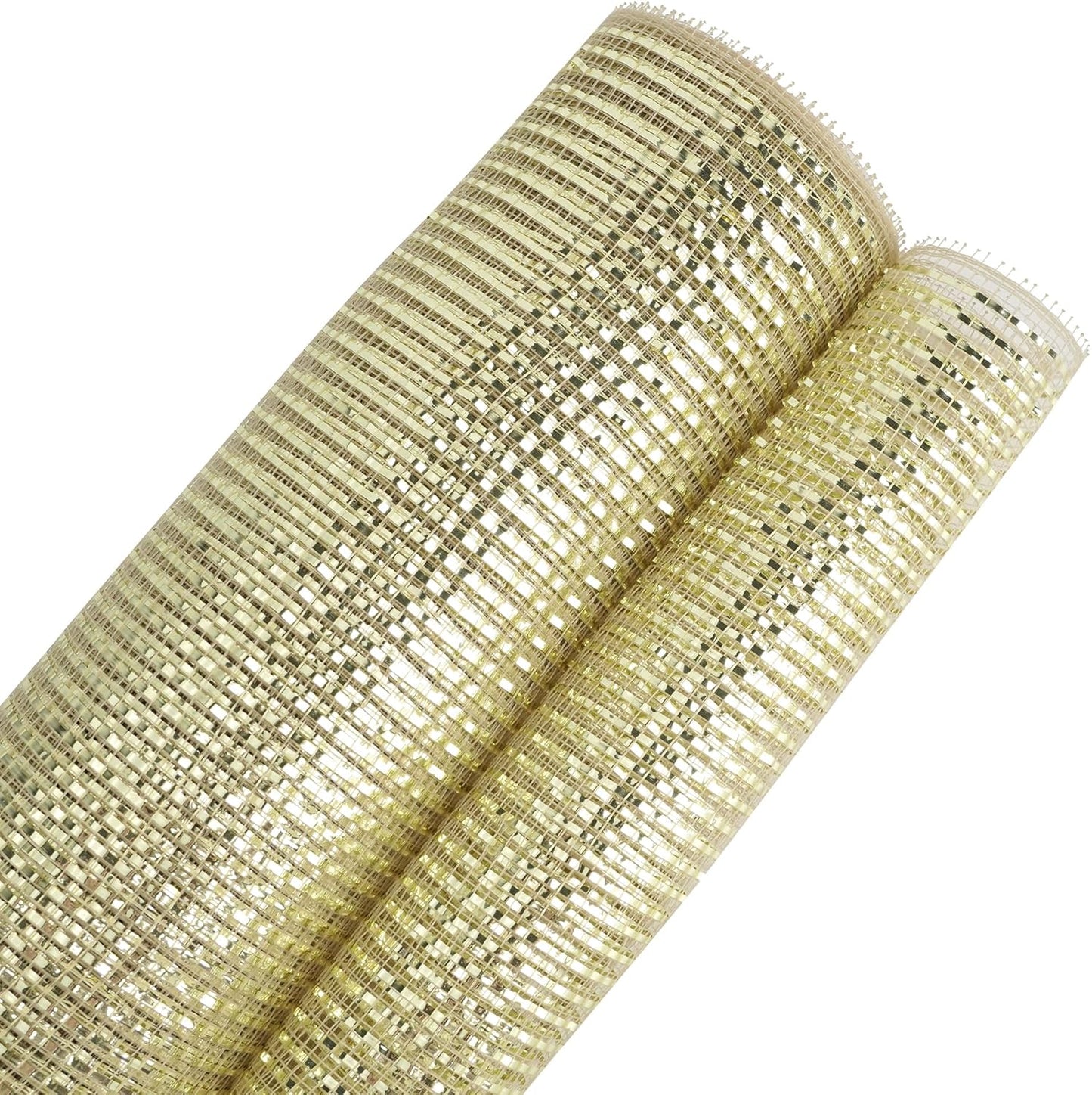 MEEDEE Champagne Deco Mesh 10 Inch Deluxe Wide Foil Metallic Mesh Premium Decorative Mesh Champagne Gold Mesh Ribbon for Christmas Tree, Wreaths, Garland, Gift Wrapping, Bows Making (30 Feet)