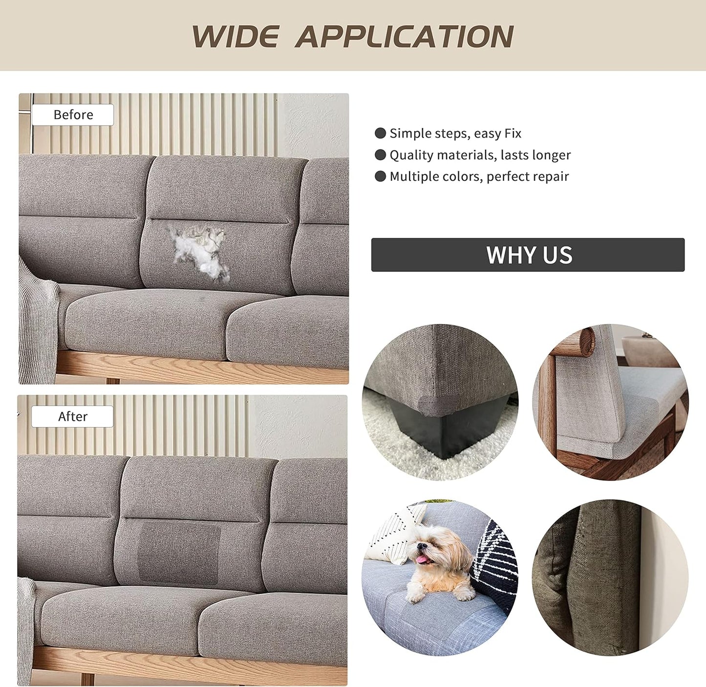 KING MOUNTAIN Fine Linen Repair Patches, Self-Adhesive, Off White, 8" x 11", Multi Color, Can Be Used for Linen Sofa and Clothes Repair