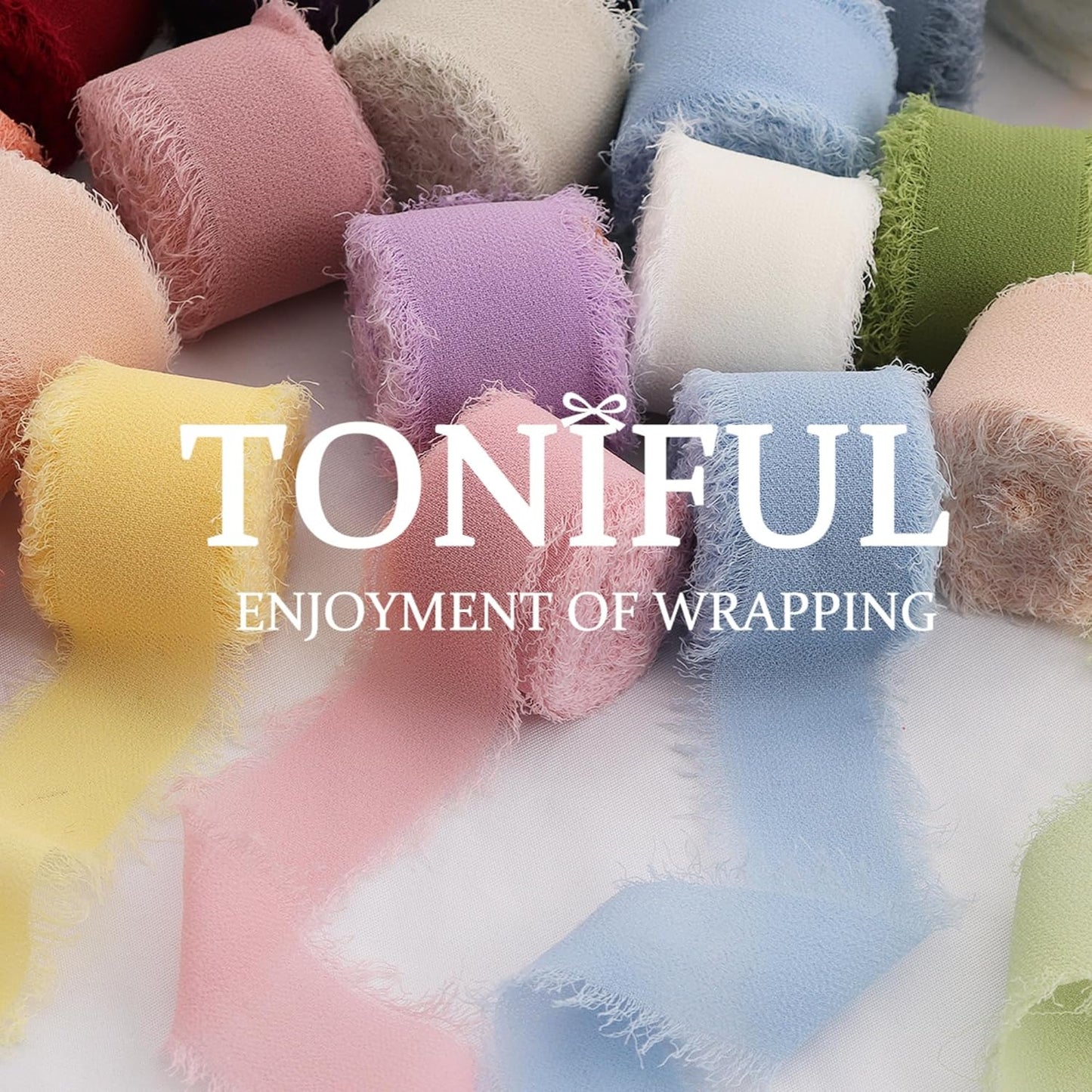 TONIFUL 4 Rolls Silk Chiffon Ribbon, 1-1/2 Inch x 22yds, Dusty Pink and Cream Chiffon Ribbons Set, Handmade Fringe Silk Ribbon for Gift Wrapping Bridal Bouquets Wedding Invitations Decoration Crafts