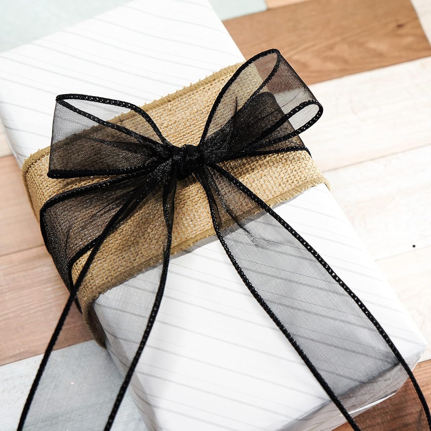 CT CRAFT LLC Sheer Organza Wired Ribbon 1.5" x 50Yards Black for Wedding Chair Bow Flora Bouquet Gift Wrapping Christmas Tree Home Decor Wreath