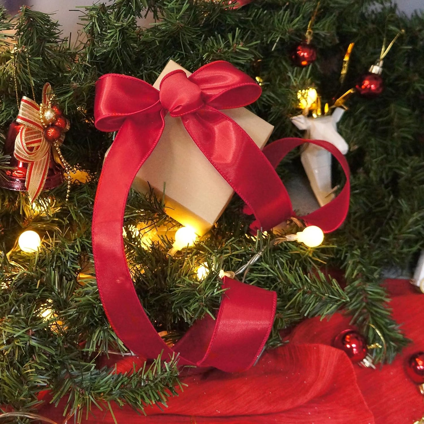 CT CRAFT LLC Satin Wired Ribbon 1.5 Inch x 20 Yards Red for Christmas Home Décor Gift Wrapping Tree Topper Bow Wreath DIY Crafts,