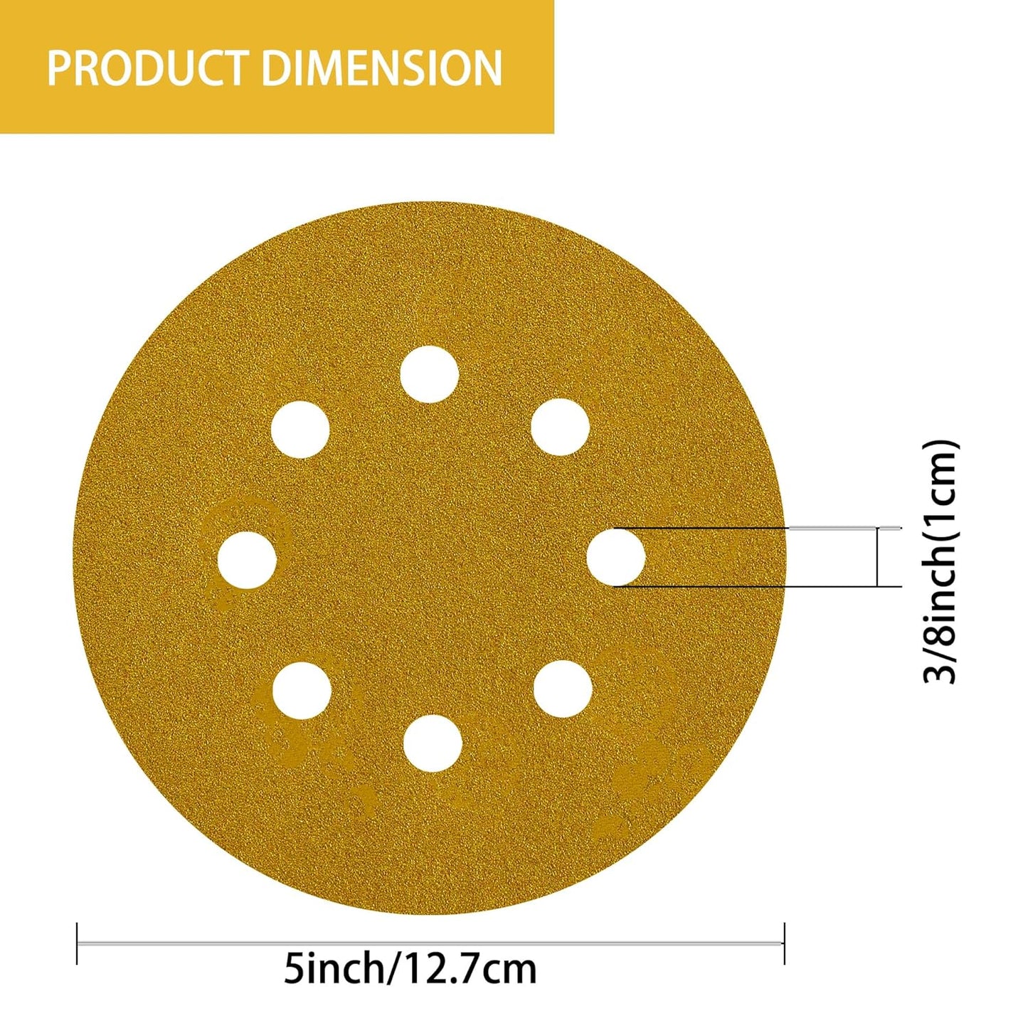 150PCS 150 Grit Gold Sanding Discs, 5-Inch 8-Hole Sandpaper for Random Orbital Sander, for Automotive or Woodworking