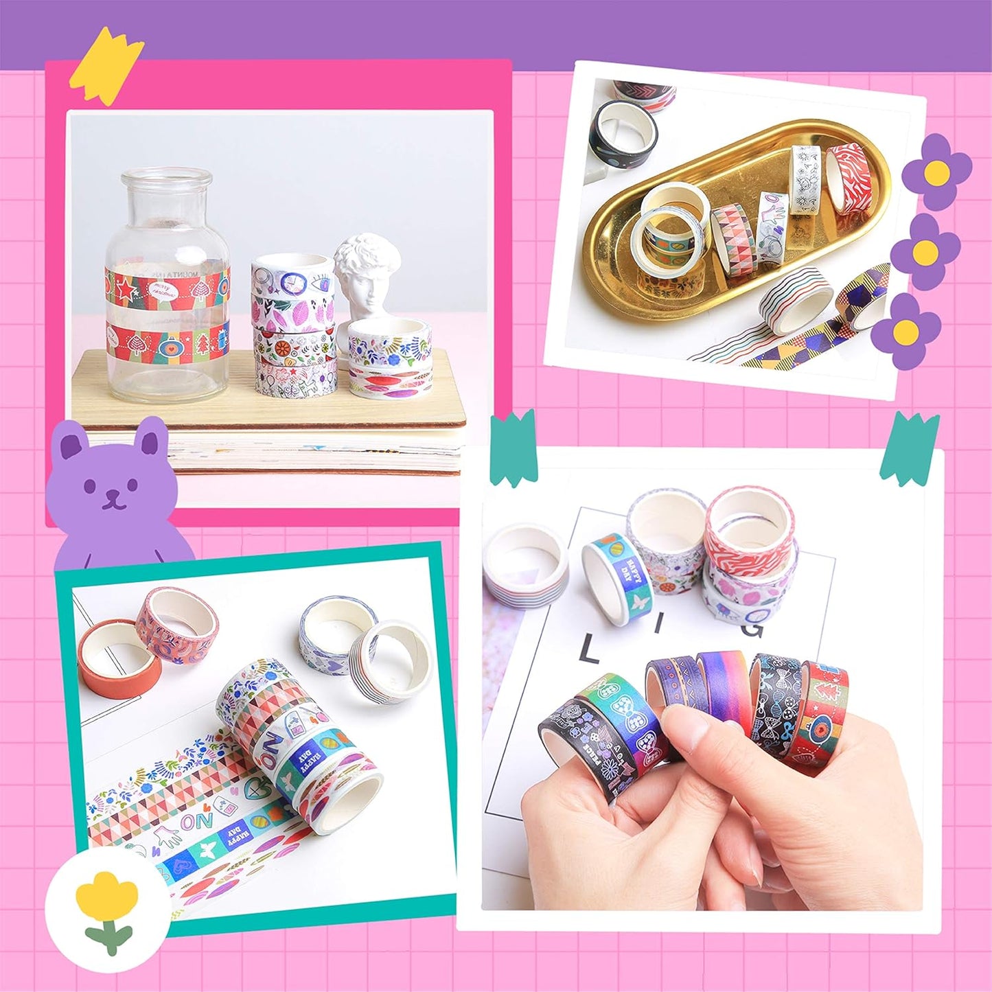 40 Rolls Washi Tape Set - 15 mm Wide Colored Masking Tape for Kids, Decorative Adhesive Tape for DIY Crafts, Gift Wrapping, Scrapbooking Supplies, Bullet Journals, Planners, Party Decorations