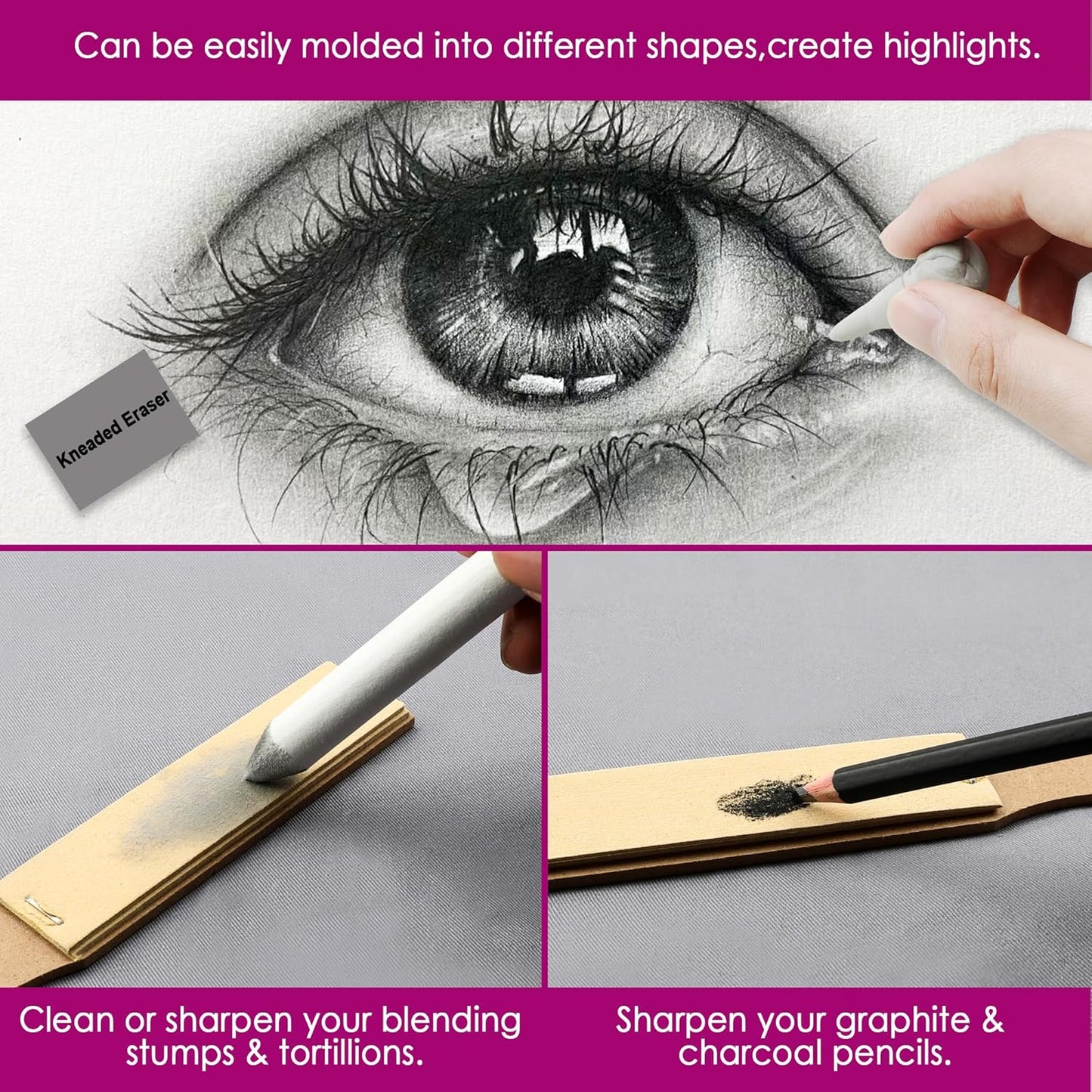 HIFORNY 20 PCS Blending Stumps and Tortillions Set Blending Tools,Kneaded Eraser and Sandpaper Blocks