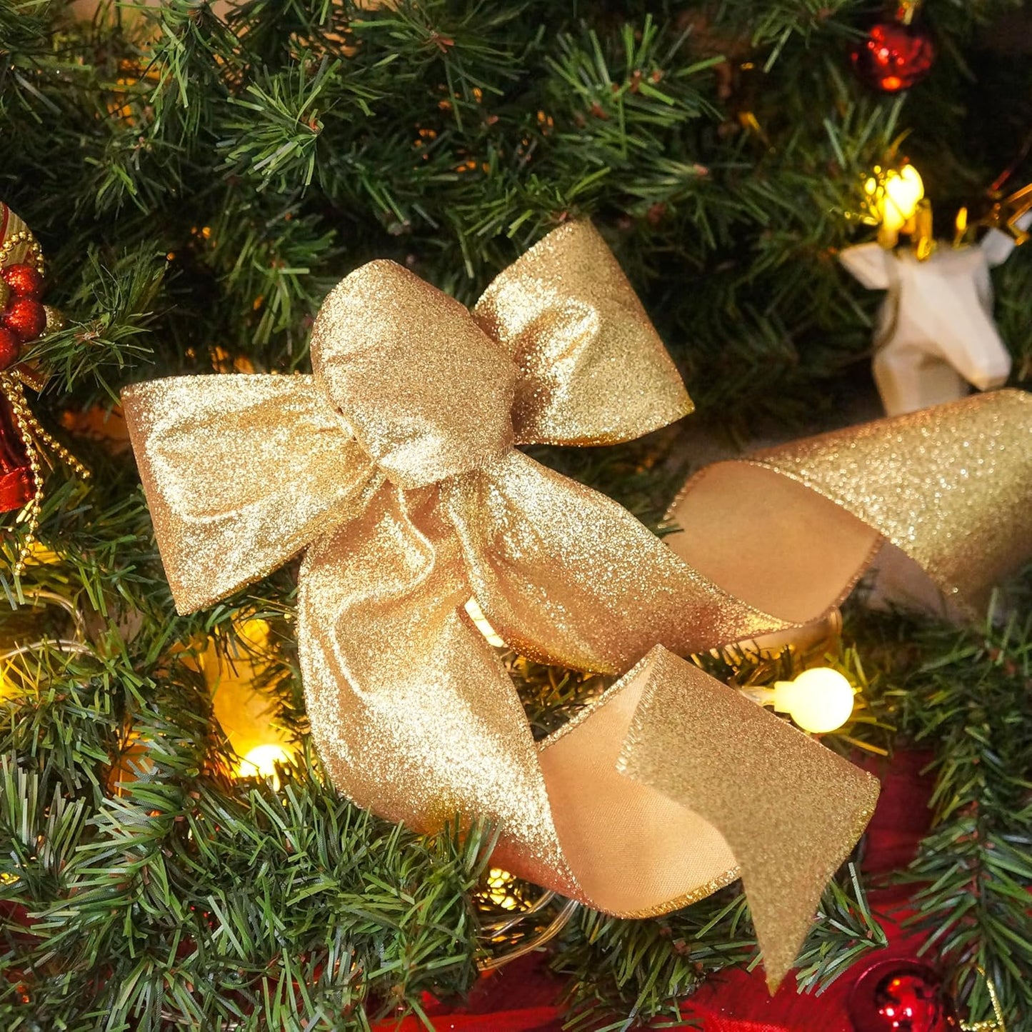 CT CRAFT LLC Glitter Wired Ribbon 2.5" x 10 Yards Yellow Gold for Christmas Home Decor Bow Gift Wrapping DIY Crafts Wreath