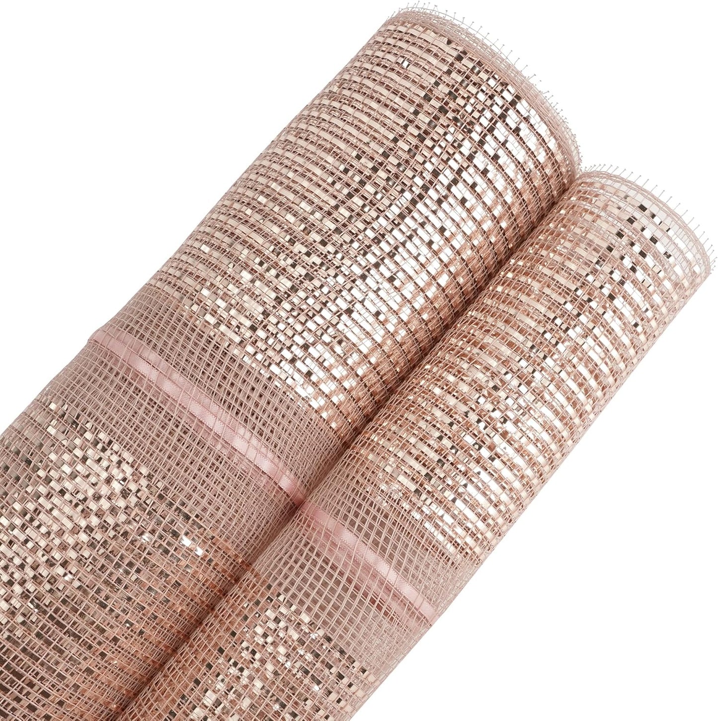 MEEDEE Rose Gold Deco Mesh 10 Inch Deluxe Wide Foil Metallic Pull Up Mesh Rose Gold Decorative Mesh Ribbon for Christmas Tree, Wreaths, Garland, Gift Wrapping, Bows Making (30 Feet)