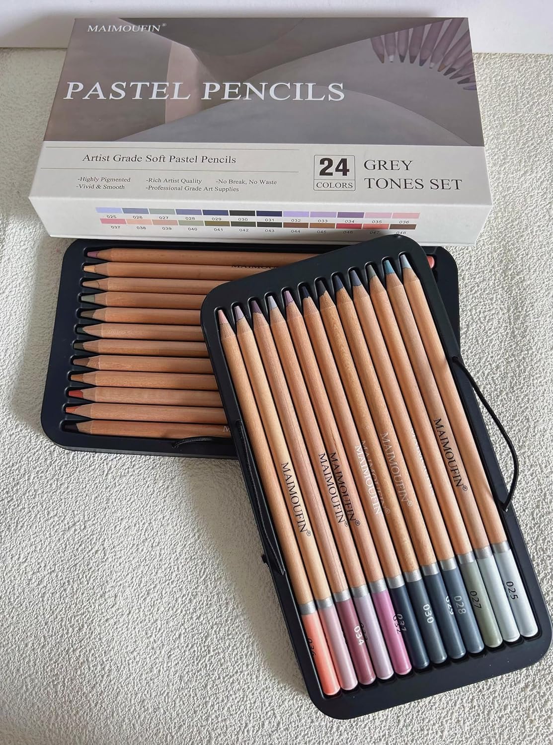 Soft Pastel Pencils 24 Colors Grey Tone Drawing Pencil Set Professional Grade Pastels Art Supplies for Drawing Sketching Coloring(Not Oil-Based) (Grey)