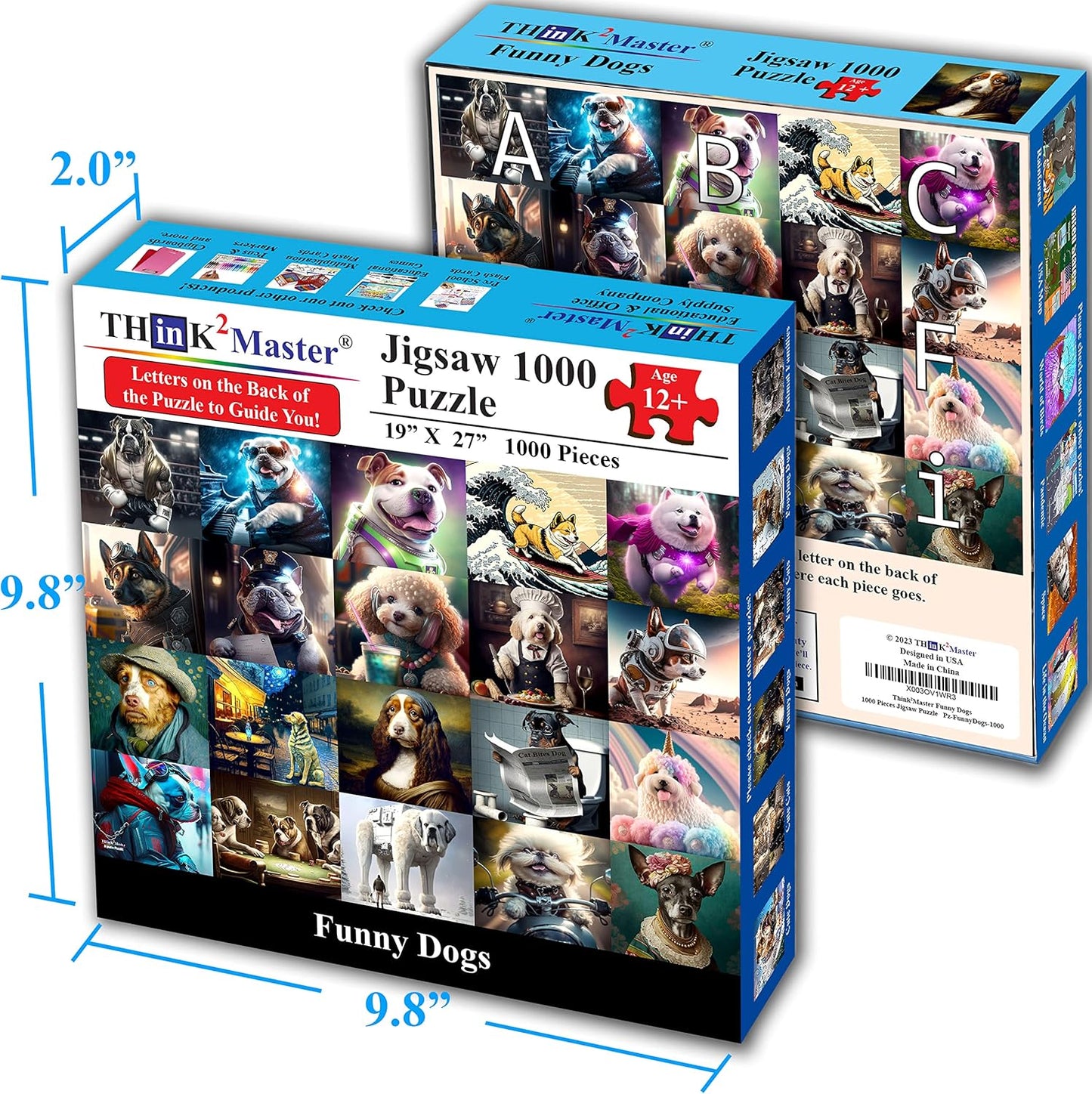 Think2Master Funny Dogs 1000 Pieces Jigsaw Puzzle Featuring heartwarming Puppies and Dogs. Fun for Teens, Seniors & Families. Great Gift for Kids Ages 13+ Size: 26.8” x 18.9