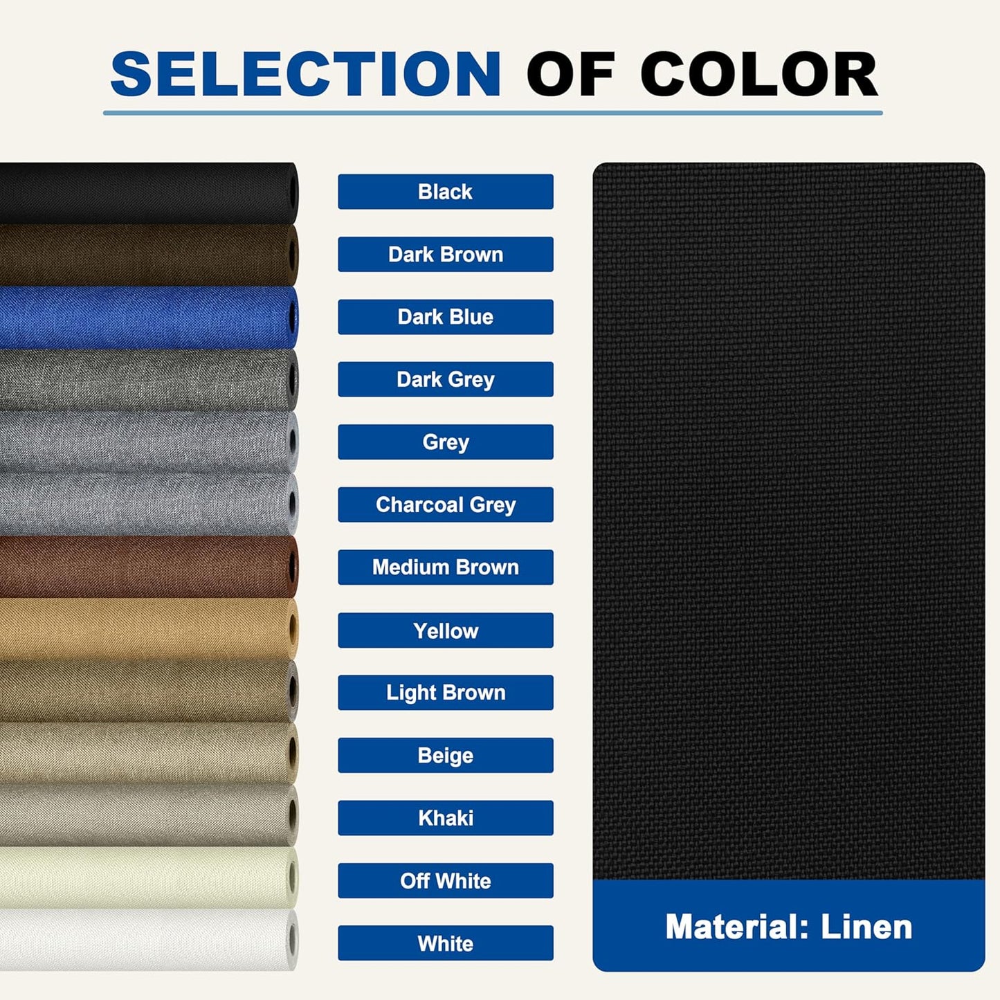 KING MOUNTAIN Linen Repair Patches, Self-Adhesive Linen Fabric Patches, 4 X 63 inch Extra Size, Multi Color, Can be Used for Linen Sofa Repair and Linen Clothes Repair (Black)