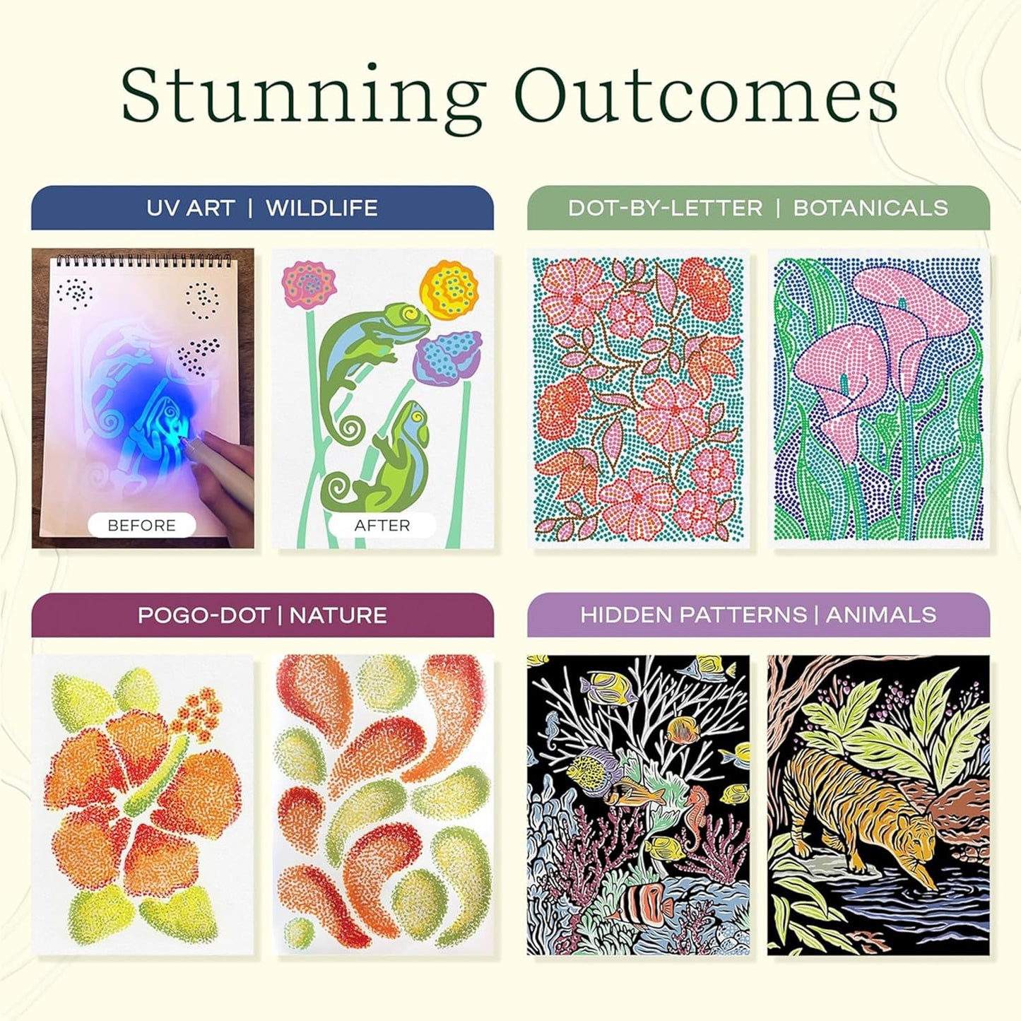 Lifelines FlowArt Activity Pad, 4-Pack - Guided Art Meditations with Markers - Color by Letter, Dot-Art and More, Coloring Books for Teens, Adults & Seniors