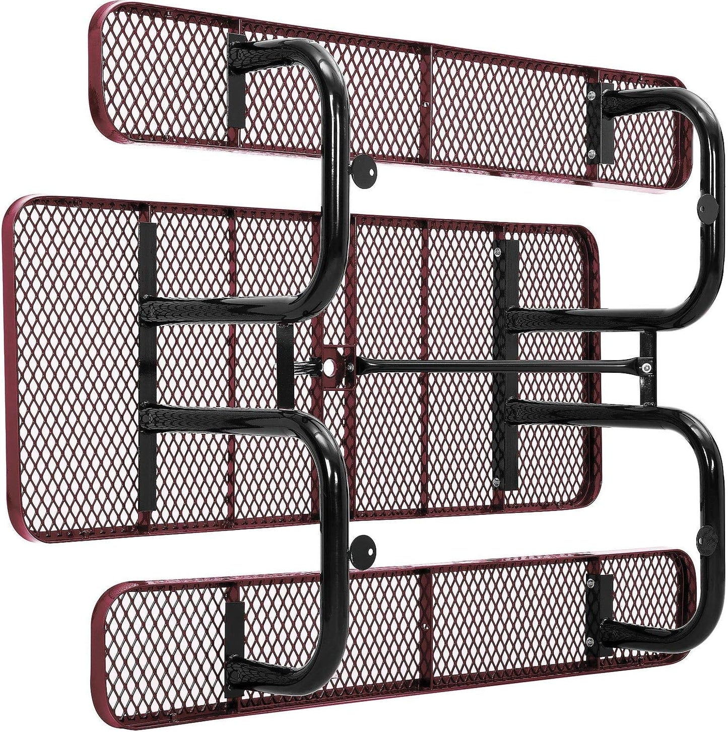 Global Industrial 6’L Rectangular Picnic Table, Expanded Metal, Red Thermoplastic Coating, Attached Benches, 1-1/2” Umbrella Pole Hole, Outdoor-Rated, 1000 lb Capacity, 72” x 30” Tabletop