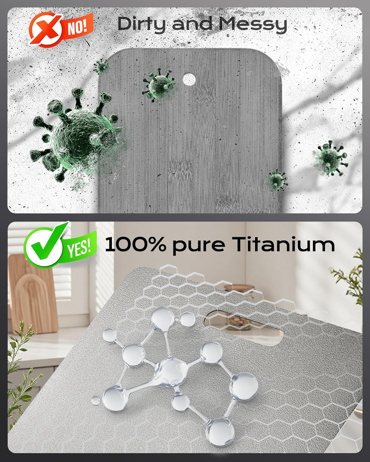 Titanium Cutting Boards for Kitchen, Set of 3 Food Grade 100% Pure Titanium Double-Sided Chopping Boards, Non-Toxic, Dishwasher Safe, Easy to Clean – 10", 12", 16"