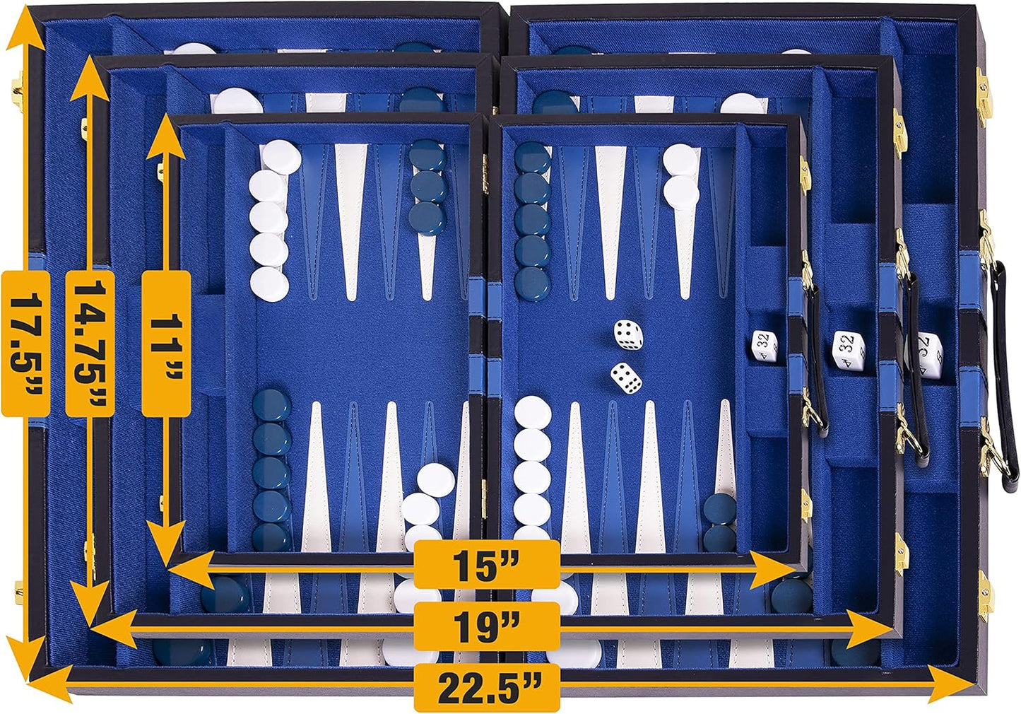 Backgammon Set 11 inch, Small - Classic Board Game for Adults and Kids with Premium Leather Case - Includes Strategy & Tip Guide (Blue)