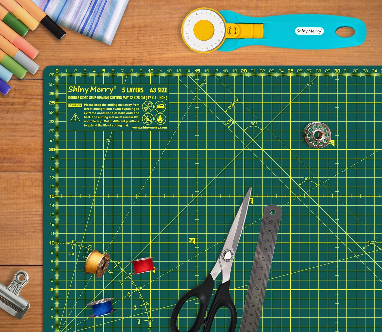 Self Healing Cutting Mat A3 12"x18" – Double Sided 5-Ply Craft Mat for Sewing, Quilting, Fabric, Scrapbooking – Green/Green