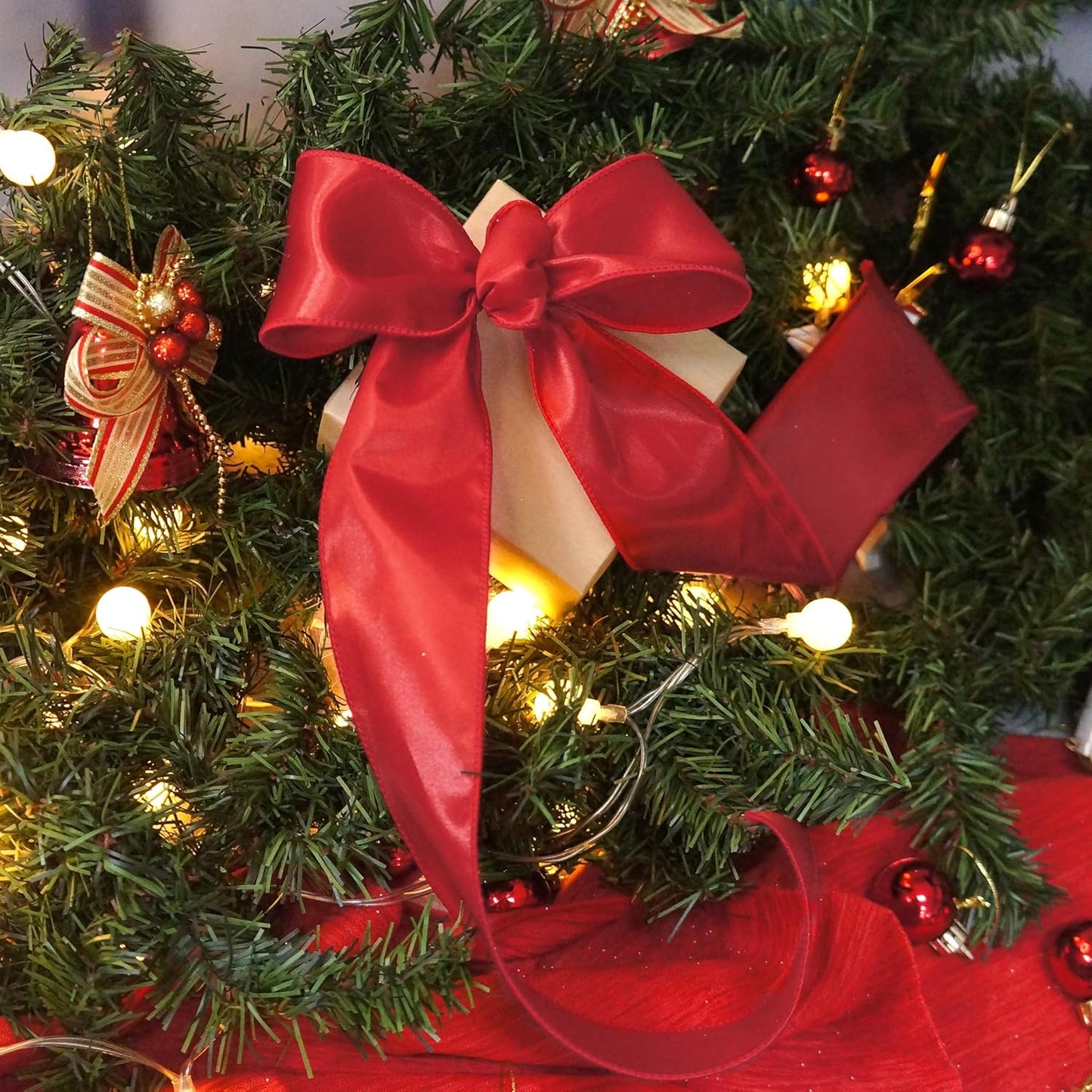 CT CRAFT LLC Satin Wired Ribbon 2.5 Inch x 20 Yards Red for Christmas Home Décor Gift Wrapping Tree Topper Bow Wreath DIY Crafts,