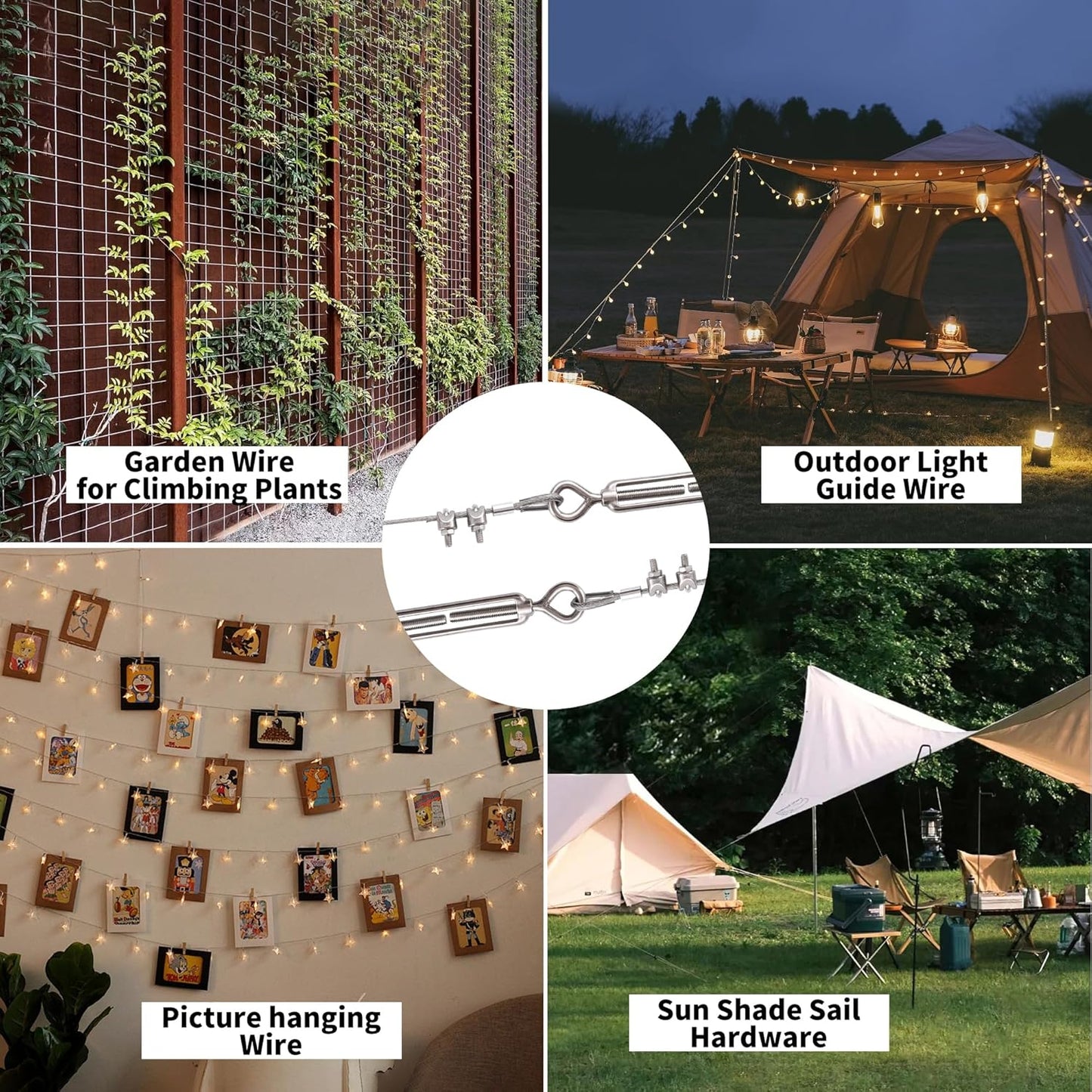 1/16" Wire Rope Kit,30M/100FT Vinyl Coated 304 Stainless Steel Cable,String Light Hanging Kit with Turnbuckle for Outdoor,Garden Wire(55 Pack)