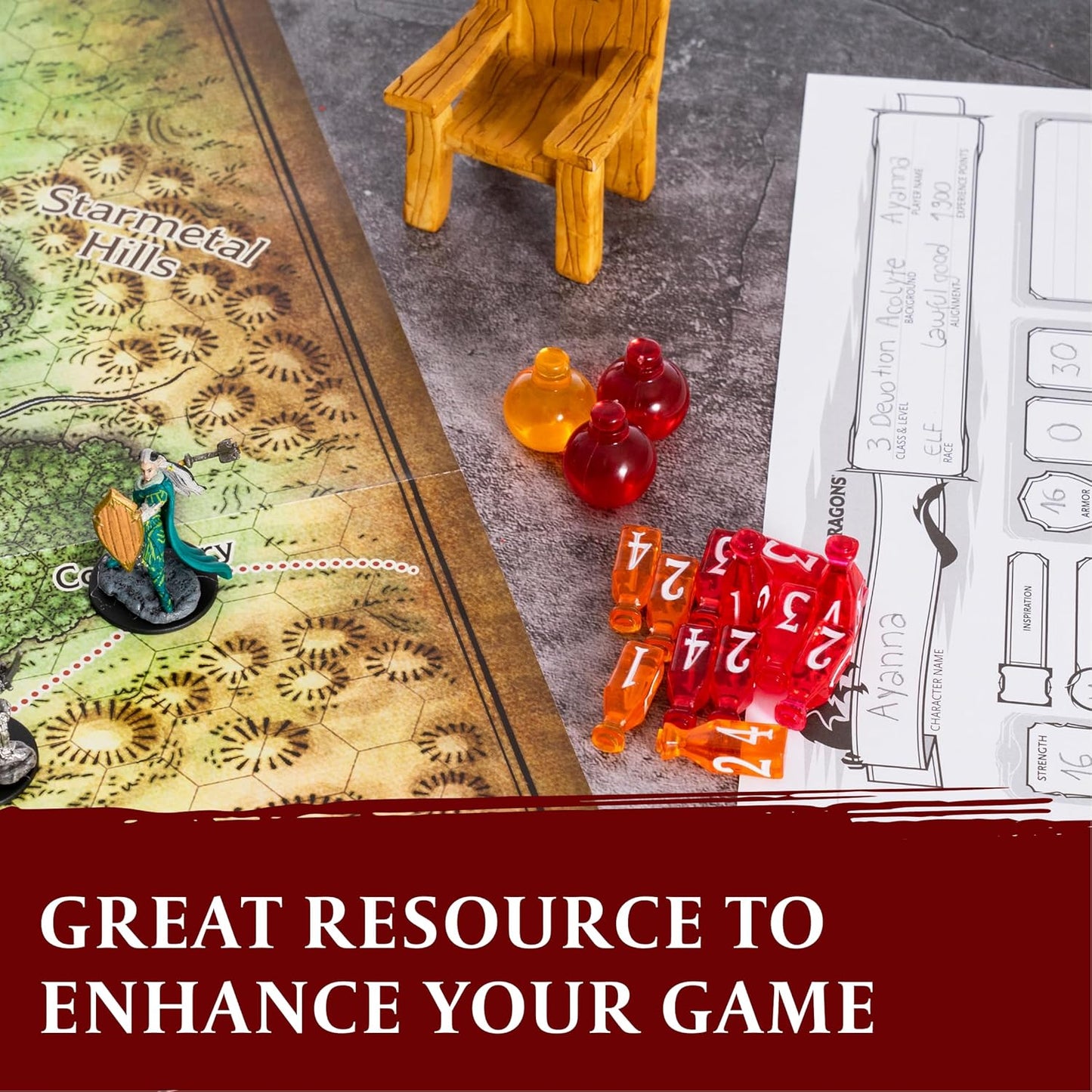 15 DND Healing Potion Tokens and Each Potion Level Has a Color Matching D4 Dice Set to Easily Track & Roll for Your D&D Potions - Dungeons and Dragons Role Playing Gift RPG Accessories Markers