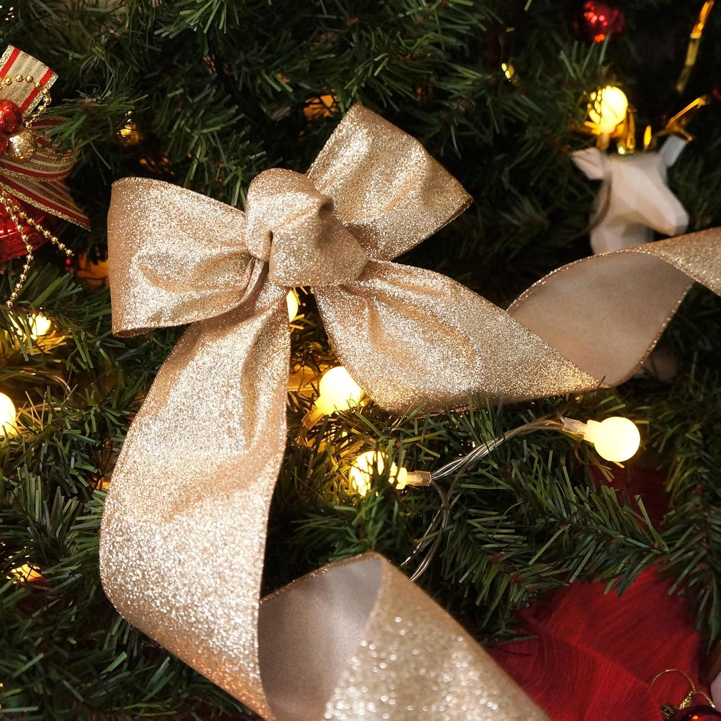 CT CRAFT LLC Glitter Wired Ribbon 2.5" x 20 Yards Gold (Champagne Gold) for Christmas Home Decor Bow Gift Wrapping DIY Crafts Wreath