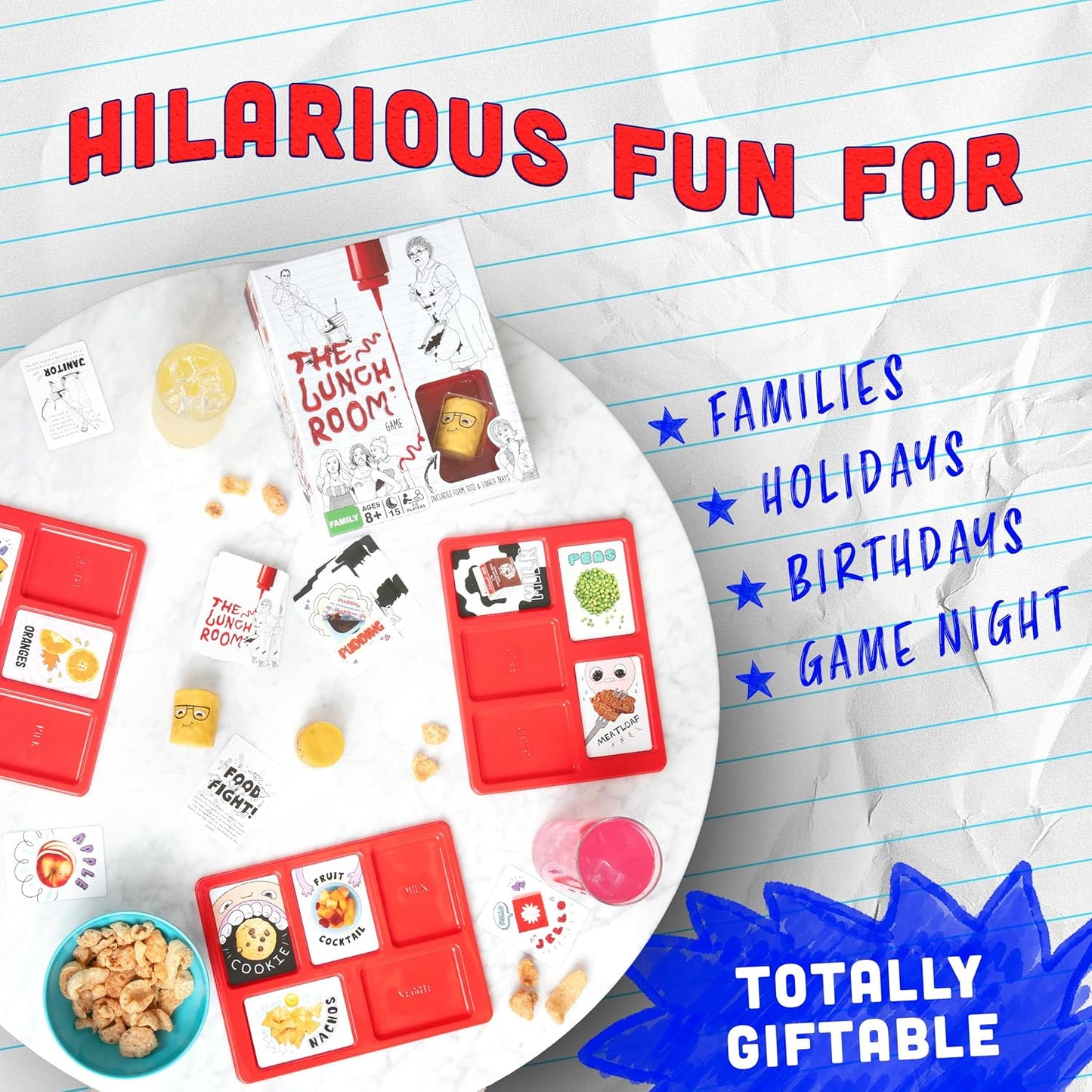 The Lunch Room – Ultimate Family Board & Card Game Hilarious Food Fight with Tater Tots Squishy Toys for Kids & Adults 8+ | Easy-to-Learn Party Game for 3-6 Players