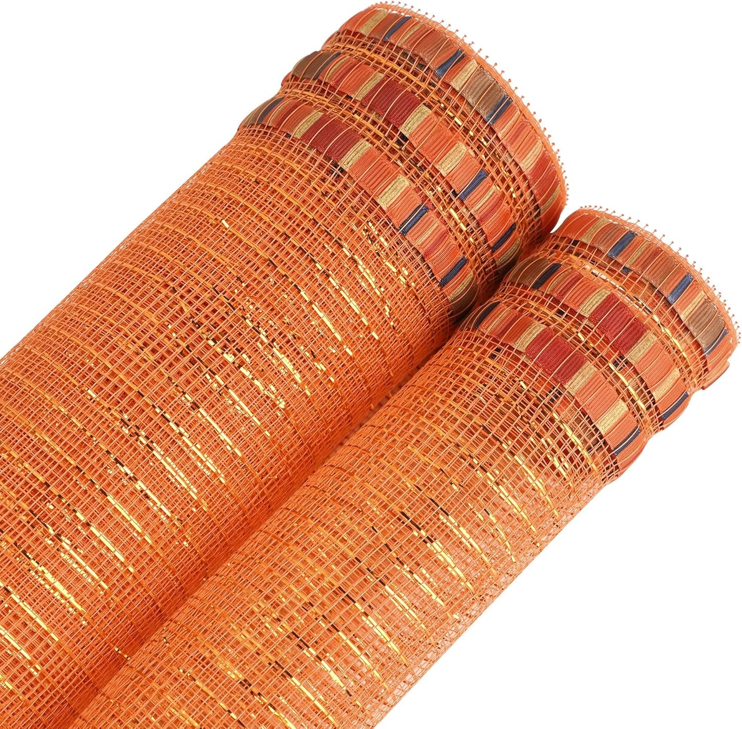 MEEDEE Orange Mesh 10 Inch Ruffle Patterned Metallic Mesh Ribbon Fall Colors, Ideal for Wreaths, Garland, Christmas Tree, Gift Wrapping, Bows Making (30 Feet)
