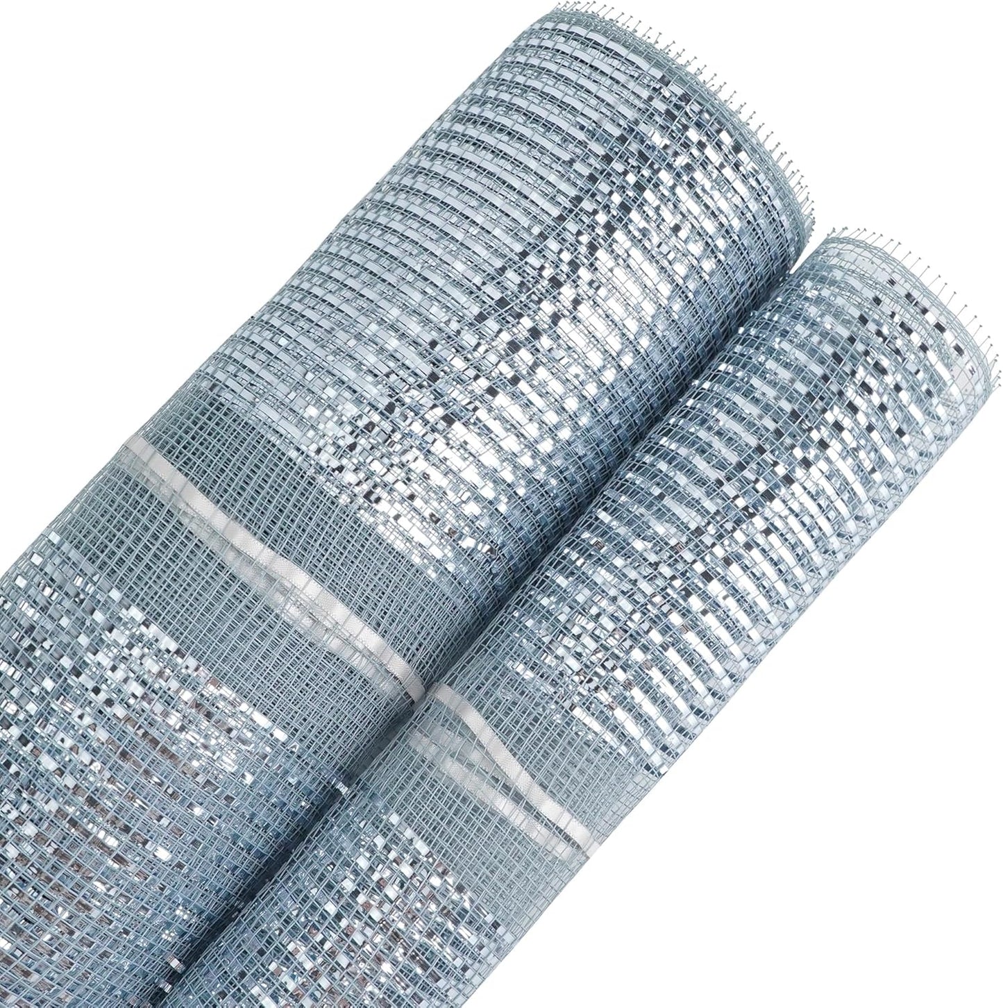 MEEDEE Silver Deco Mesh 10 Inch Deluxe Wide Foil Metallic Pull Up Decorative Ribbon for Christmas Tree, Wreaths, Garland, Gift Wrapping, Bows Making (30 Feet)