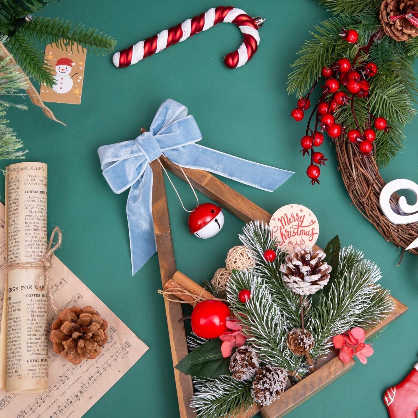 Vintage Dusty Blue Velvet Ribbon Christmas Ribbon for Gift Wrapping Crafts Christmas Tree Ornaments Garland Decorations, 1 Inch X 25Yd