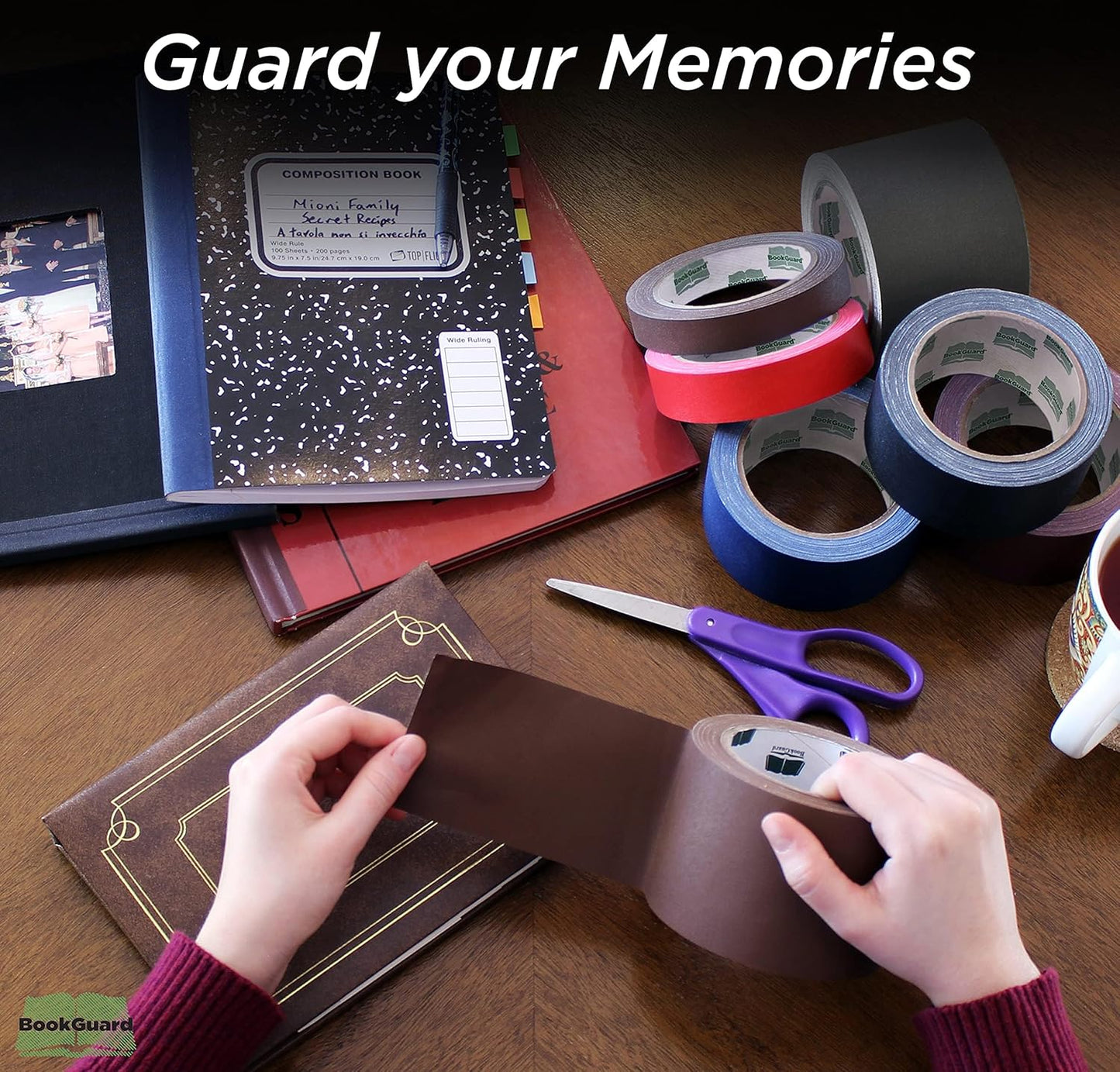 BookGuard 1 Inch Premium Bookbinding Repair Cloth Tape, Black Book Repair Tape, 15 Yards Per Roll - Case of 5