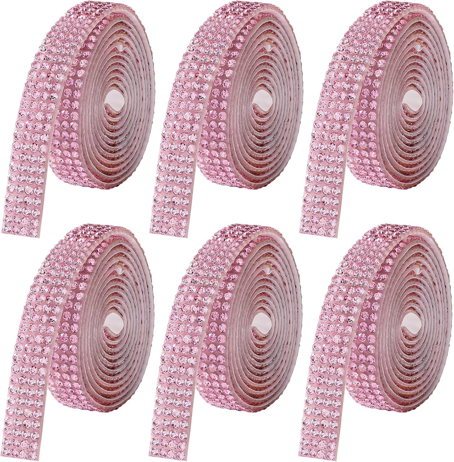 Rhinestone Ribbon Self Adhesive, 6-Yard Bedazzling Strips, 6-Rolls Rhinestone Strips for DIY Craft, Rhinestones for Crafting, Home Decor and Special Events, Pink