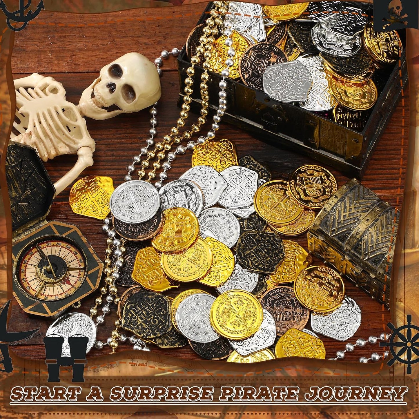 Hanaive 100 Pcs Pirate Coins Plastic Coins Kids Fake Play Coins Replica Spanish Doubloons St. Patrick's Coin for Pirate Party Treasure Chest Board Games Tokens Toys Cosplay (Gold, Silver, Bronze)