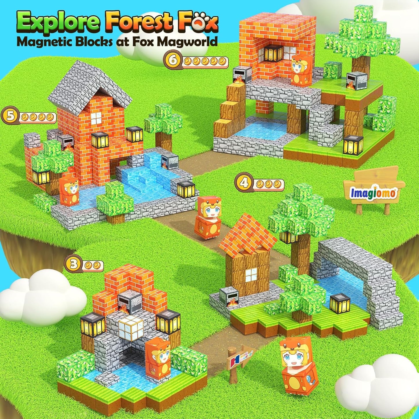 100PCS Magnetic Blocks - Build Mine Magnet World Froest Fox Adventure Set, Magnetic Toys Kids Games for Boys & Girls Age 3-5 5-7 8-12, Sensory Construction Outdoor Toys for Toddlers Birthday Gifts