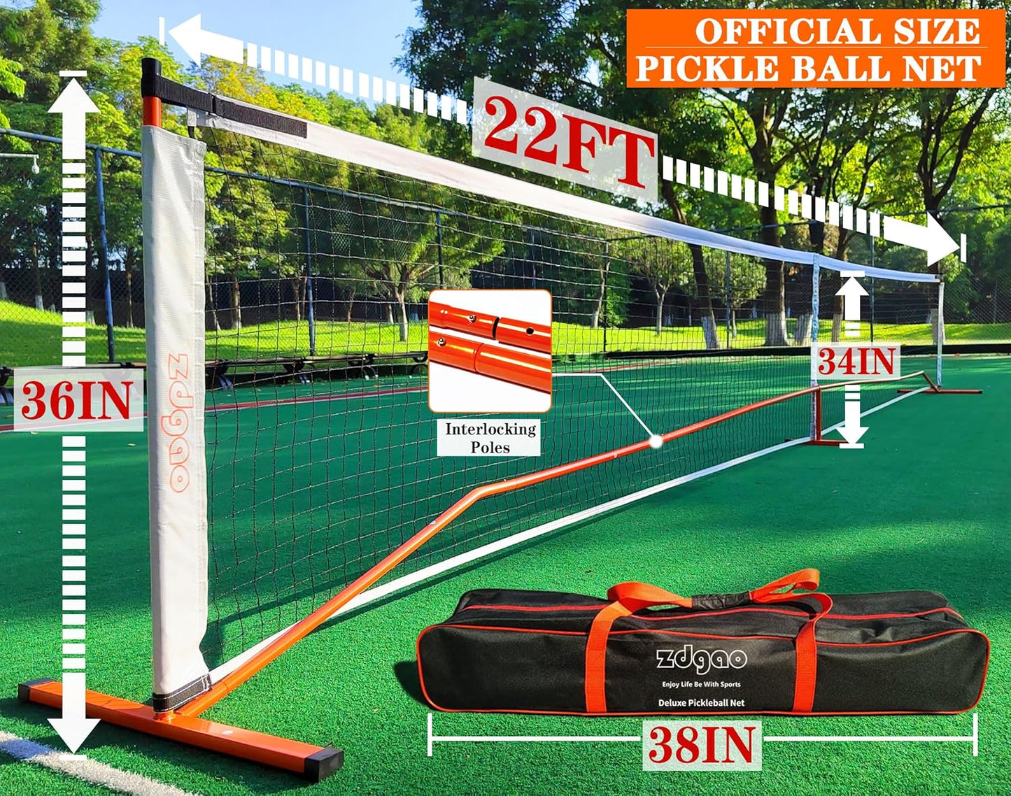 Zdgao Pickleball Set with Net for Driveway, 22 FT Regulation Size Pickle Ball Net Set with Pickleballs, Court Markers and Carry Bag, Steady Metal Frame for Outdoor, Indoor Court