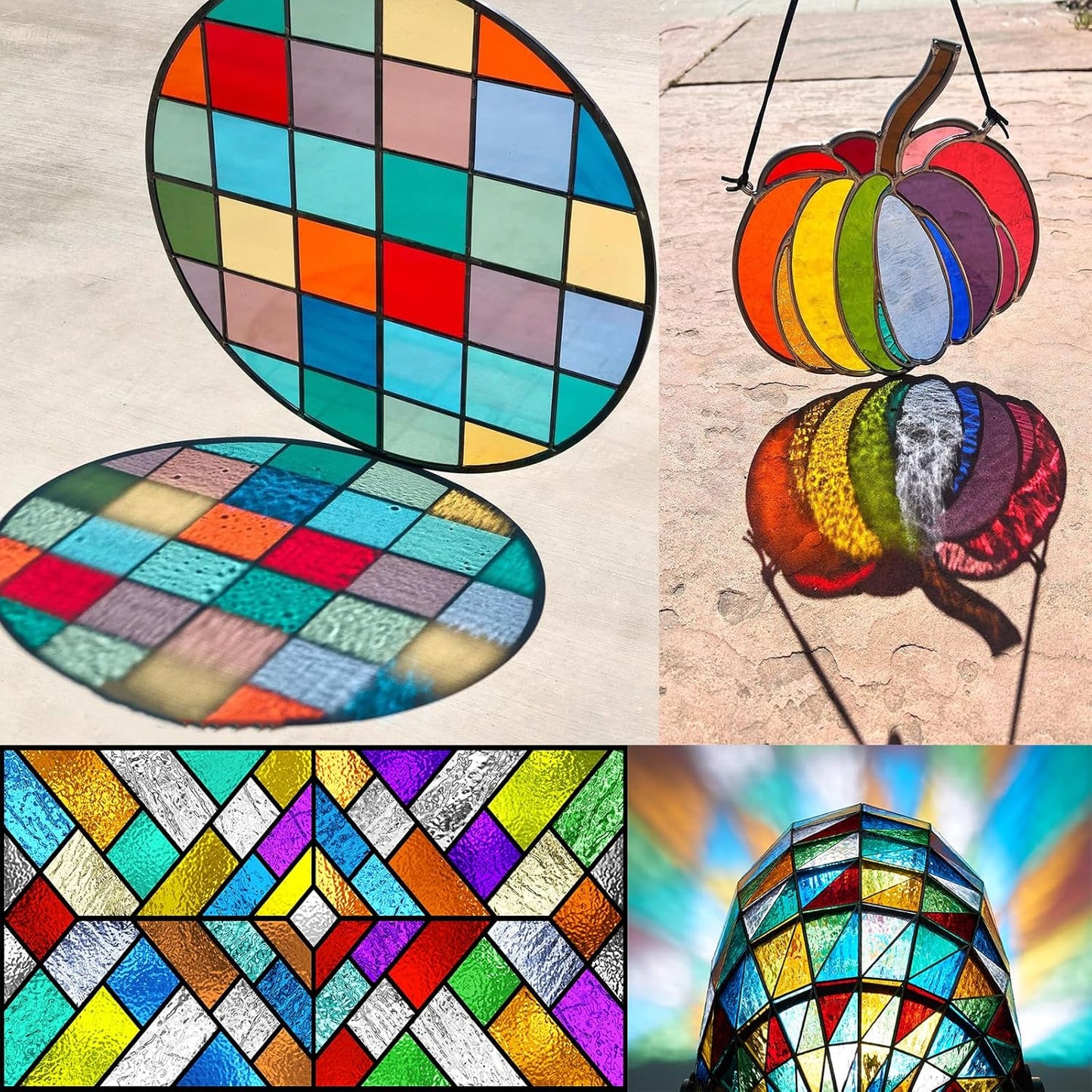 ILLUCKAI 12 Sheets Transparent Stained Glass Sheet Rainbow Colors, 6 x 4 inch Stained Glass Supplies Mosaic Glass Tiles for Stained Glass Artwork Mosaic Crafts
