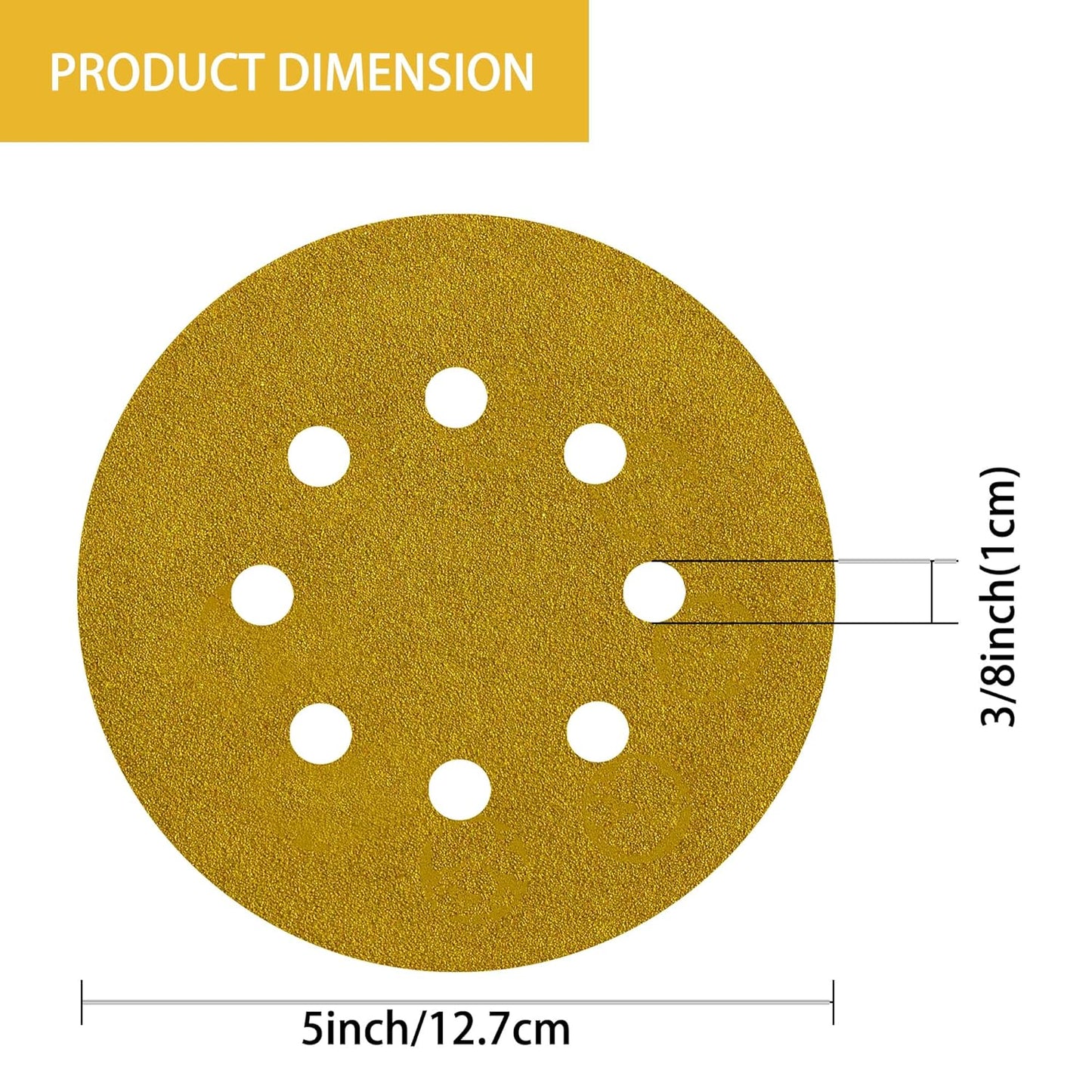 150PCS 100 Grit Gold Sanding Discs, 5-Inch 8-Hole Sandpaper for Random Orbital Sander, for Automotive or Woodworking