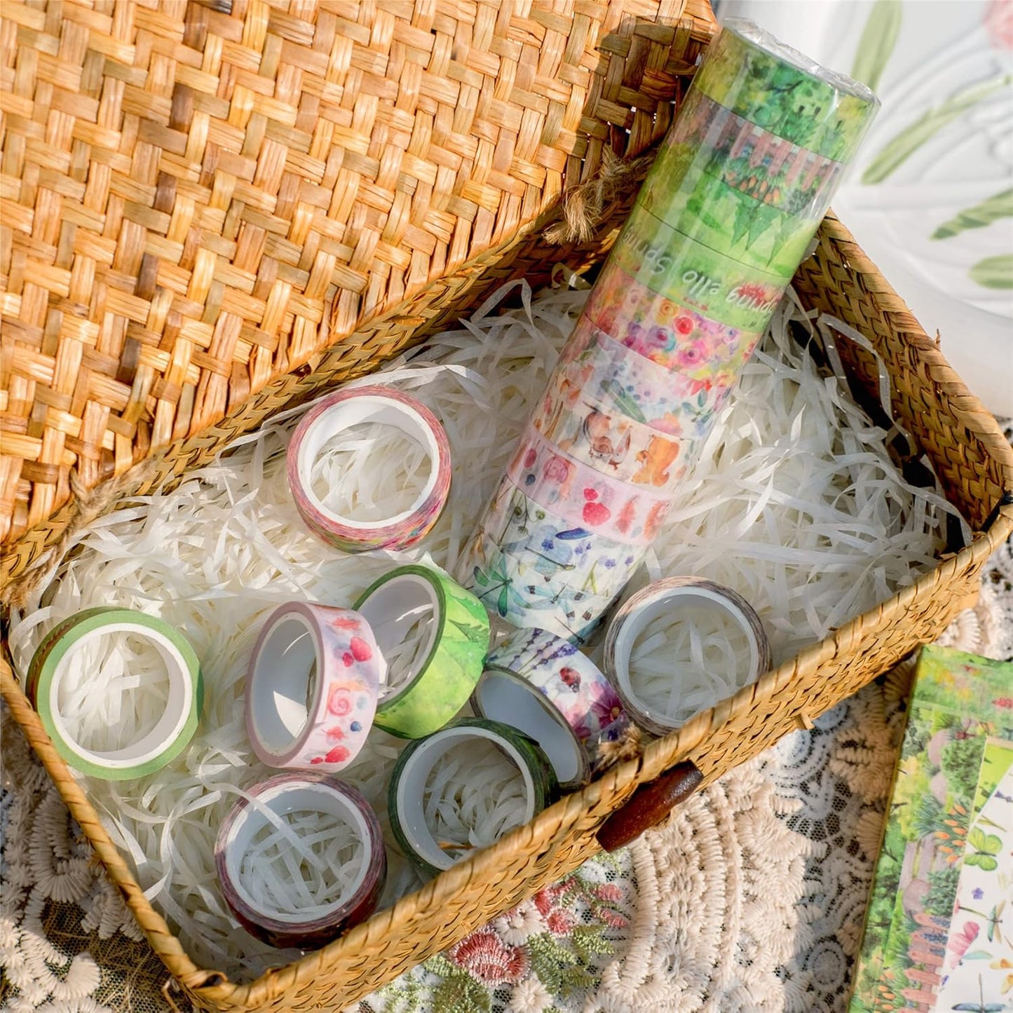 YUBBAEX 10 Rolls Four Seasons Washi Tape Set Green Grass Flowers Masking Decorative Tapes (Spring)