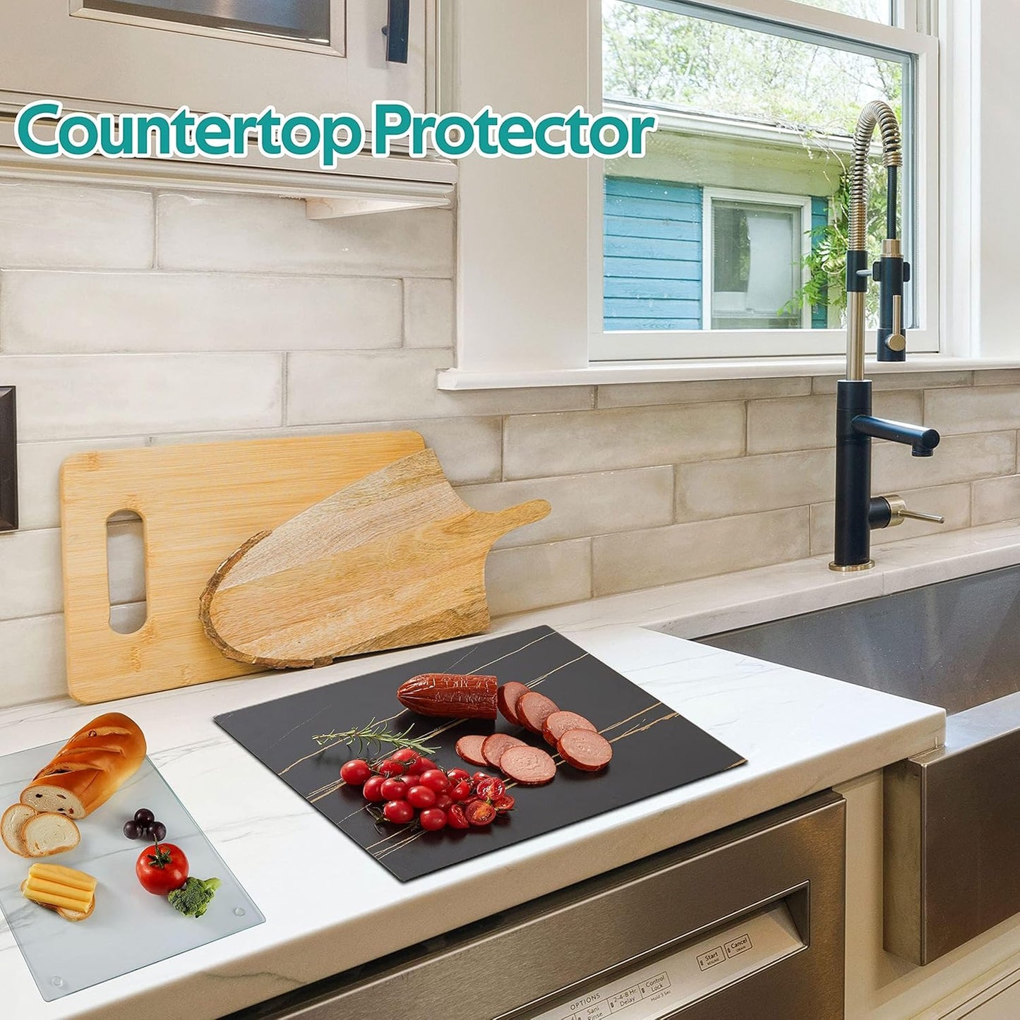 Murrey Home Glass Cutting Board for Kitchen Counter, Tempered Glass Chopping Boards Dishwasher Safe, Small Clear Countertop Tray, Scratch Resistant, Heat Resistant, Non Toxic, Clear, 24"x18"