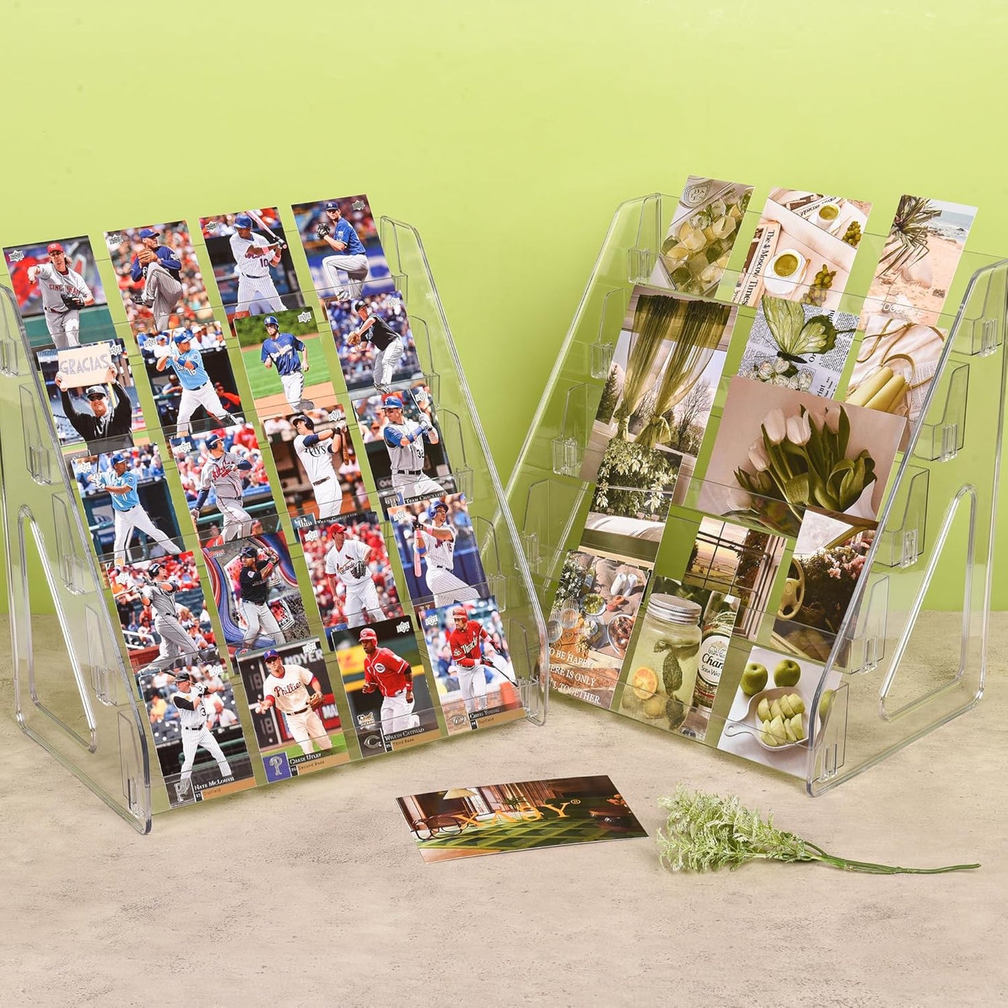 2 Pack Elevated 5 Tier Clear Acrylic Card Display Stand for Trading Cards, Sports Cards, Greeting Cards, Stickers – Slanted Holder for PSA Slabs, Vendors, Collectors & Retail (5 Tier 2 Pack)
