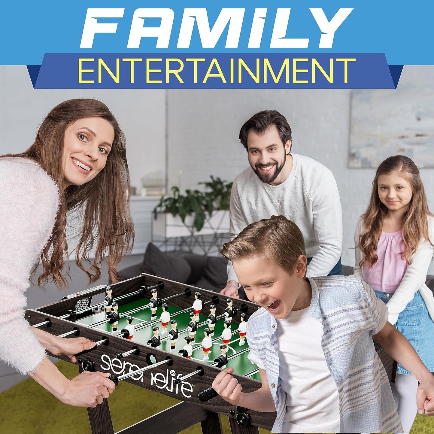SereneLife Folding Foosball Table, 4’ x 2’ Full Competition Size Foldable Space Saving Table Soccer for Home, Arcade Game Room, for Indoor or Outdoor, Family Game Night, Perfect for Kids and Adults