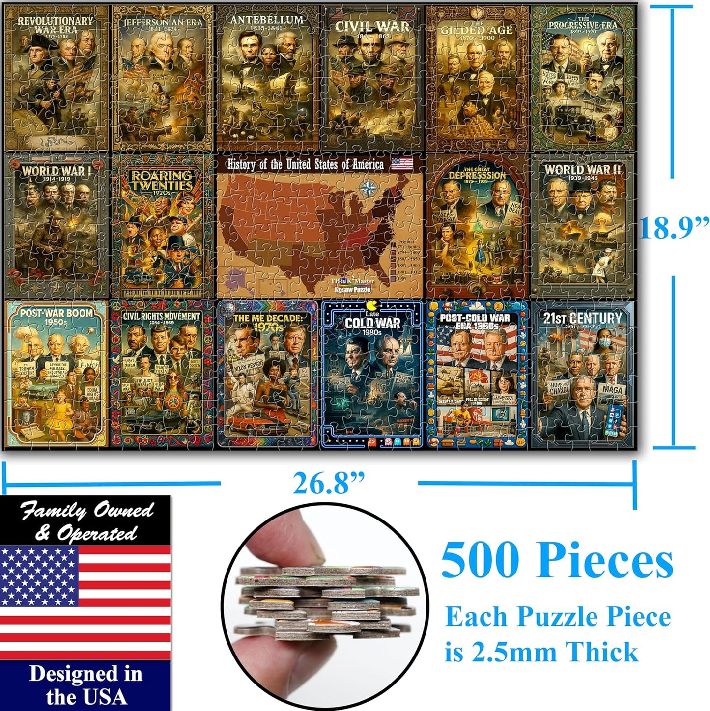Think2Master History of The United States 500 Pieces Large Format Jigsaw Puzzle: Kids 12+, Teens, Adults & Families. Great Gift. Presidents, Key Events & ERAS from 1776 to Today. Size: 26.8” X 18.9”