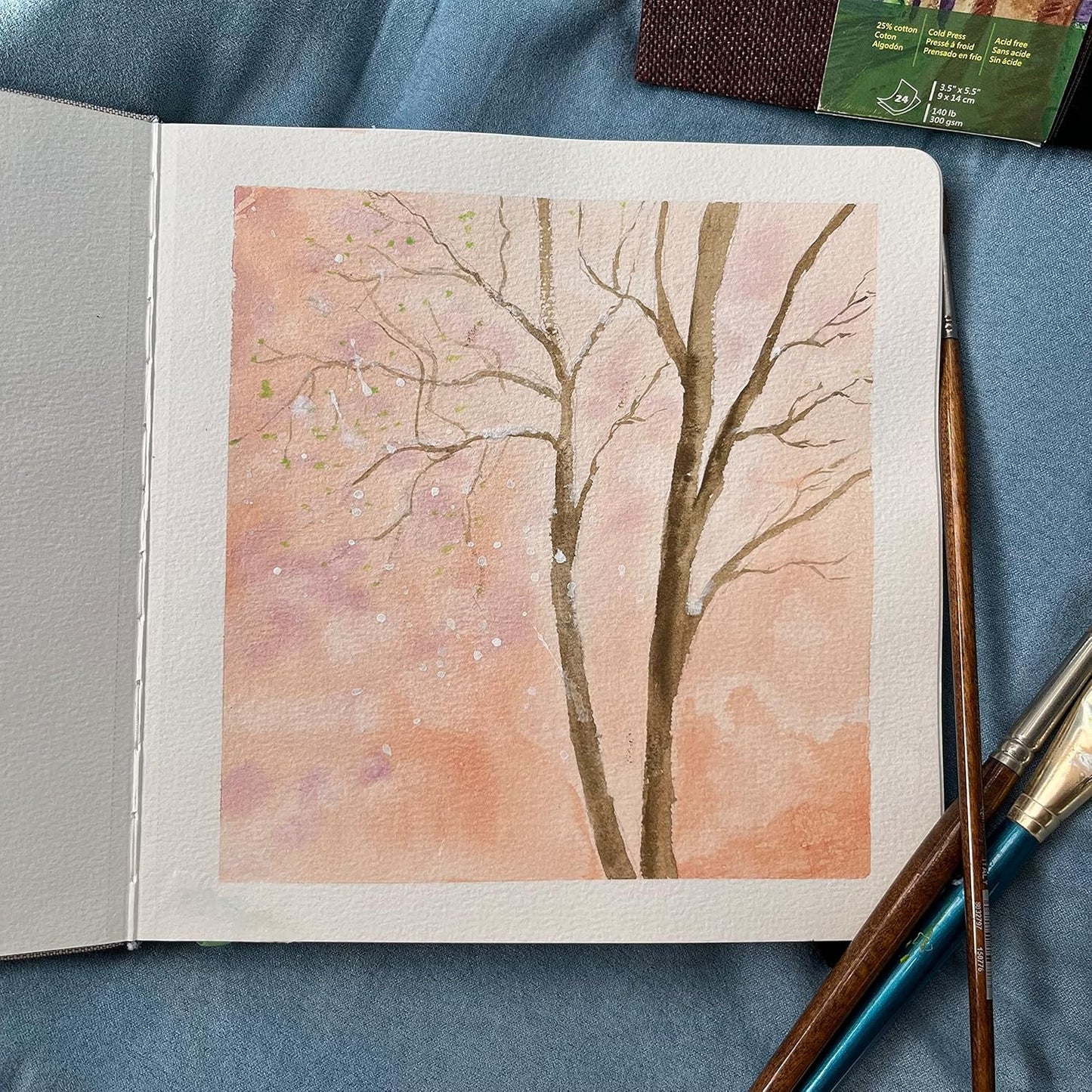 tumuarta Watercolor Journal,140 LB, 300 GSM, 8.25x5.5, Cotton Paper, Cold Press, 24 Sheets, 48 Pages, Watercolor Paper Sketchbooks for Use As Travel Notebook and Mixed Media Pad