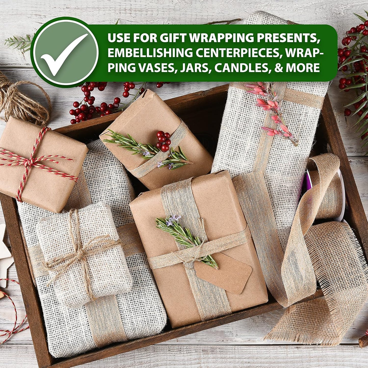 Mandala Crafts Black Burlap Ribbon 2 Inches Wide Jute Ribbons for Crafts - 20 Yds Roll Rustic Burlap Wrap Trim Ribbons for Wreaths Bows Wedding Party Decoration