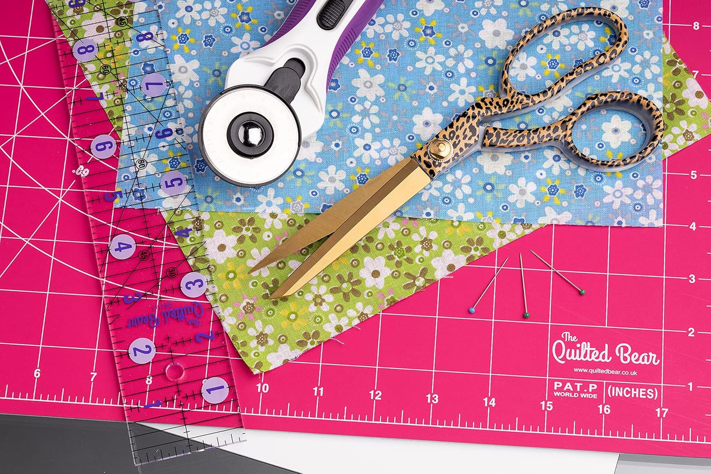 The Quilted Bear Quilting Rulers - Transparent Acrylic Non Slip Quilting, Patchwork & Sewing Ruler with Clear Black Lines & 30, 45 & 60 Degree Angles for Perfect Accuracy & Precision (0.5" x 8")