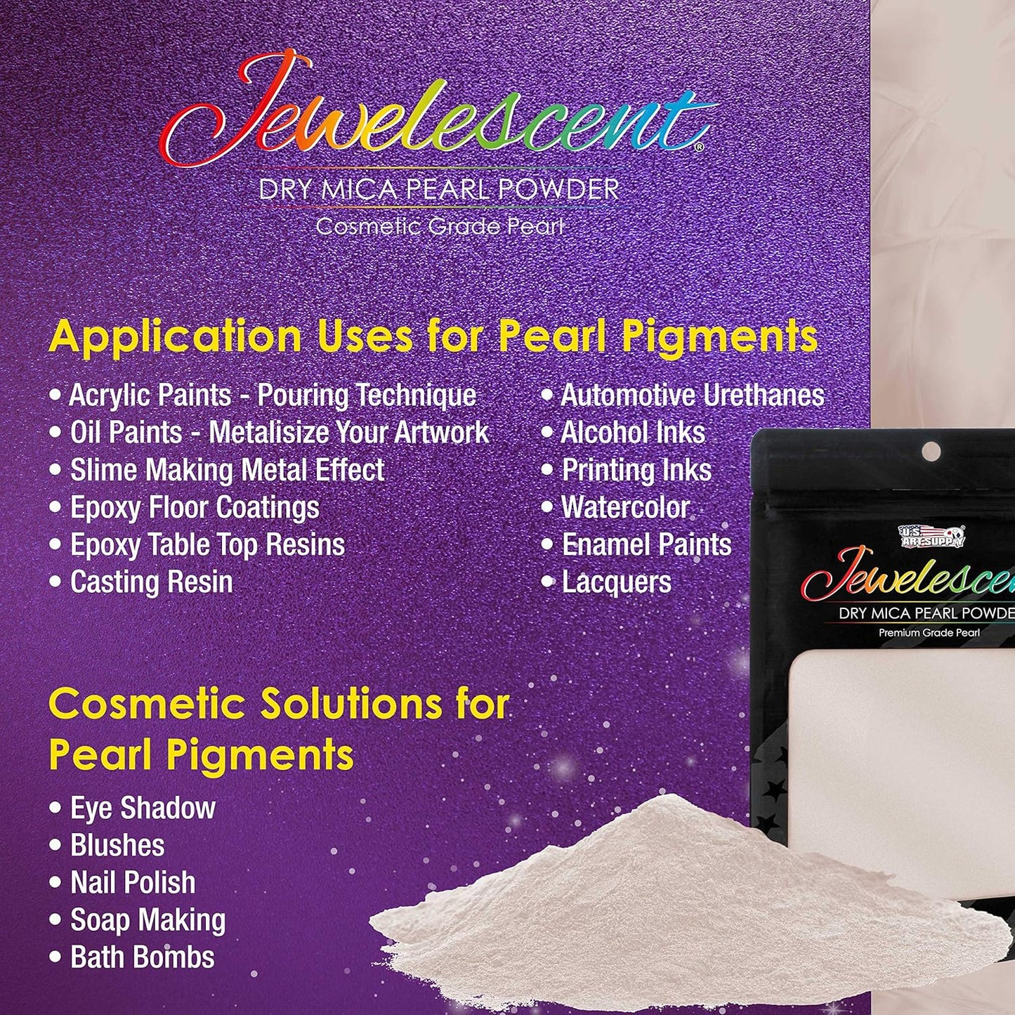 U.S. Art Supply Jewelescent Mica Pearl Pigment Powder Kit, 5 Interference Colors, 3.5 oz (100g) Pouches - Cosmetic Grade, Epoxy Resin Color Pigment, Mica Powder for Resin, Soap, Slime, Candle Dye, Art