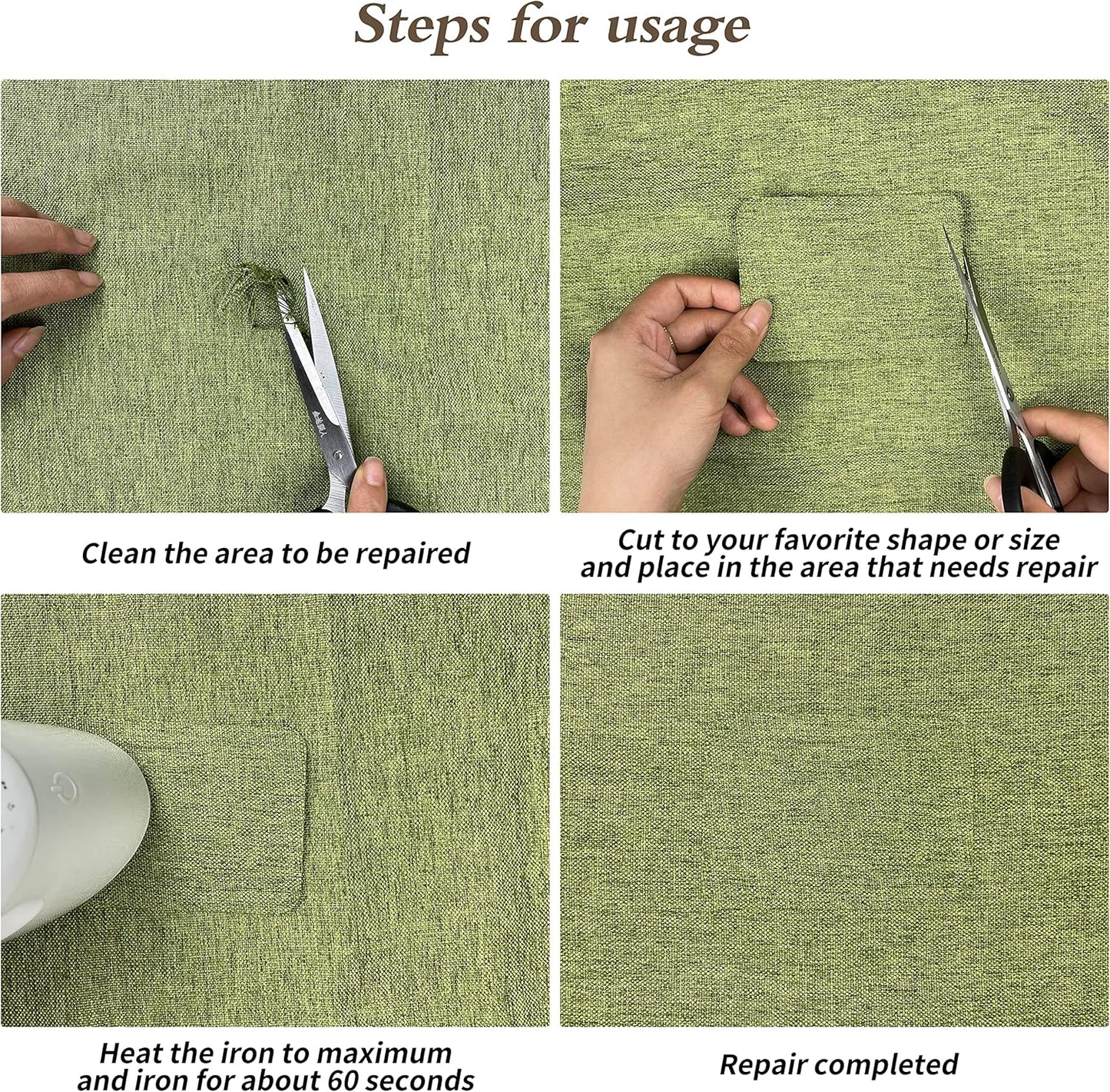 King Mountain Premium Linen Fabric Iron-on Repair Patch Kit, 3"x60" with Backing Glue, Decorative Patch for Inside & Outside Fabric Repair (Linen, Grey Coffee)