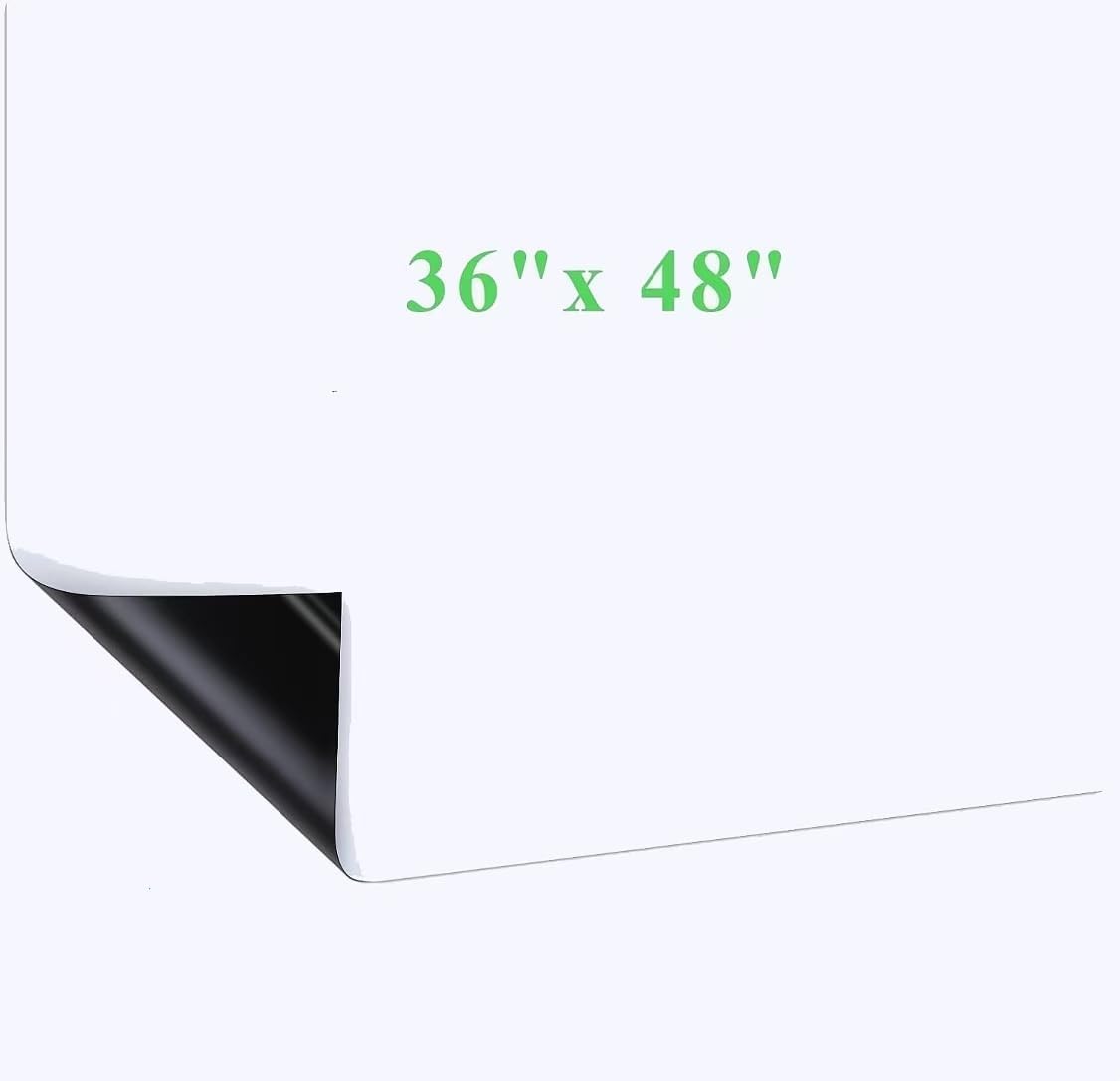 White Board Sticker Adhesive Backing, 48" x 36" Magnetic Dry Erase Board Contact Paper Stick on Wall, Whiteboard Sheet for Teacher Kids Classroom, Include Markers, Eraser with Magnet